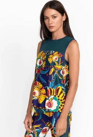 Women Johnny Was Bee Active High Low Mesh Contrast Tank