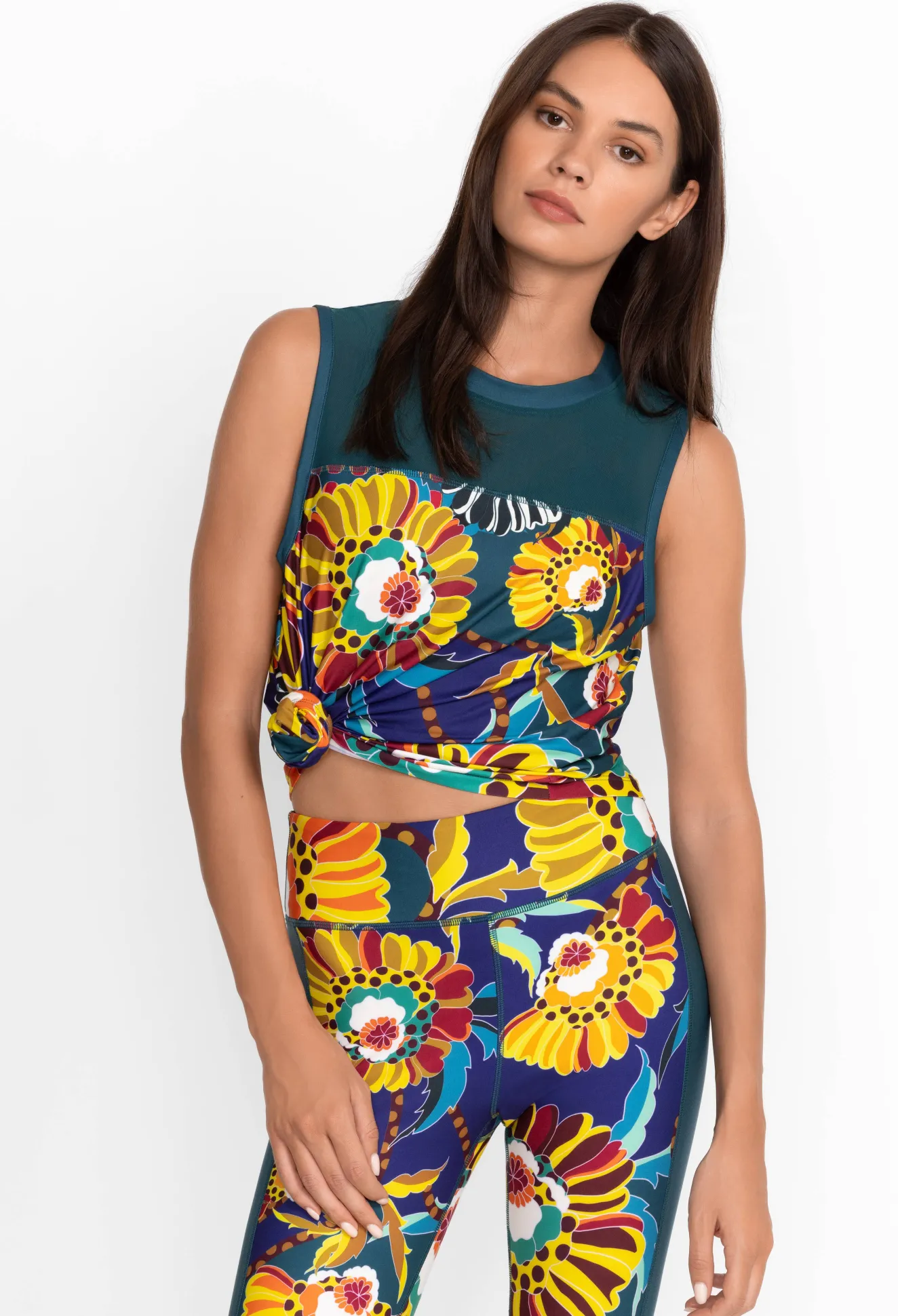 Women Johnny Was Bee Active High Low Mesh Contrast Tank