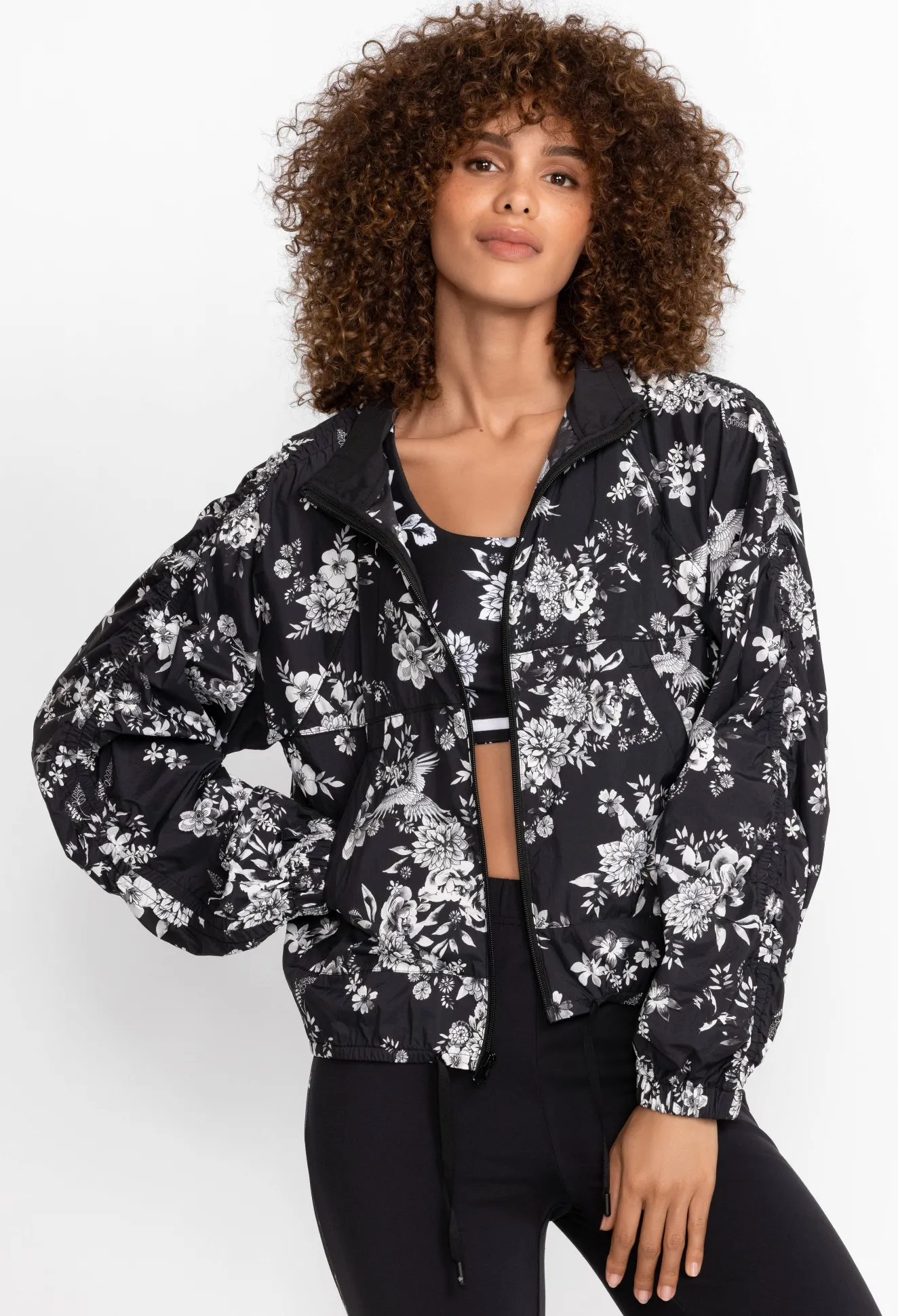 Women Johnny Was Bee Active Ruched Sleeve Parachute Jacket