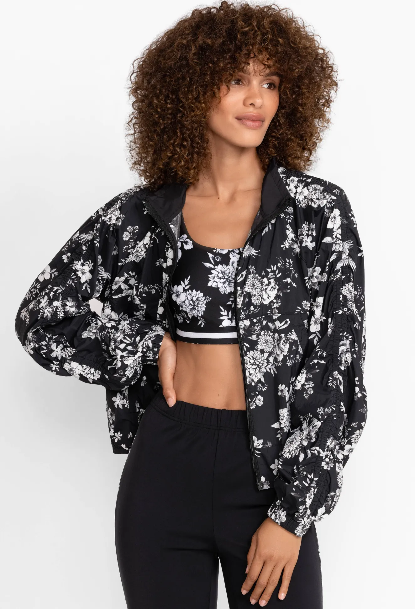 Women Johnny Was Bee Active Ruched Sleeve Parachute Jacket