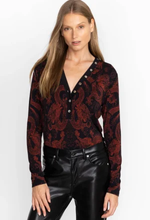 Women Johnny Was Button Neck L/S Tee