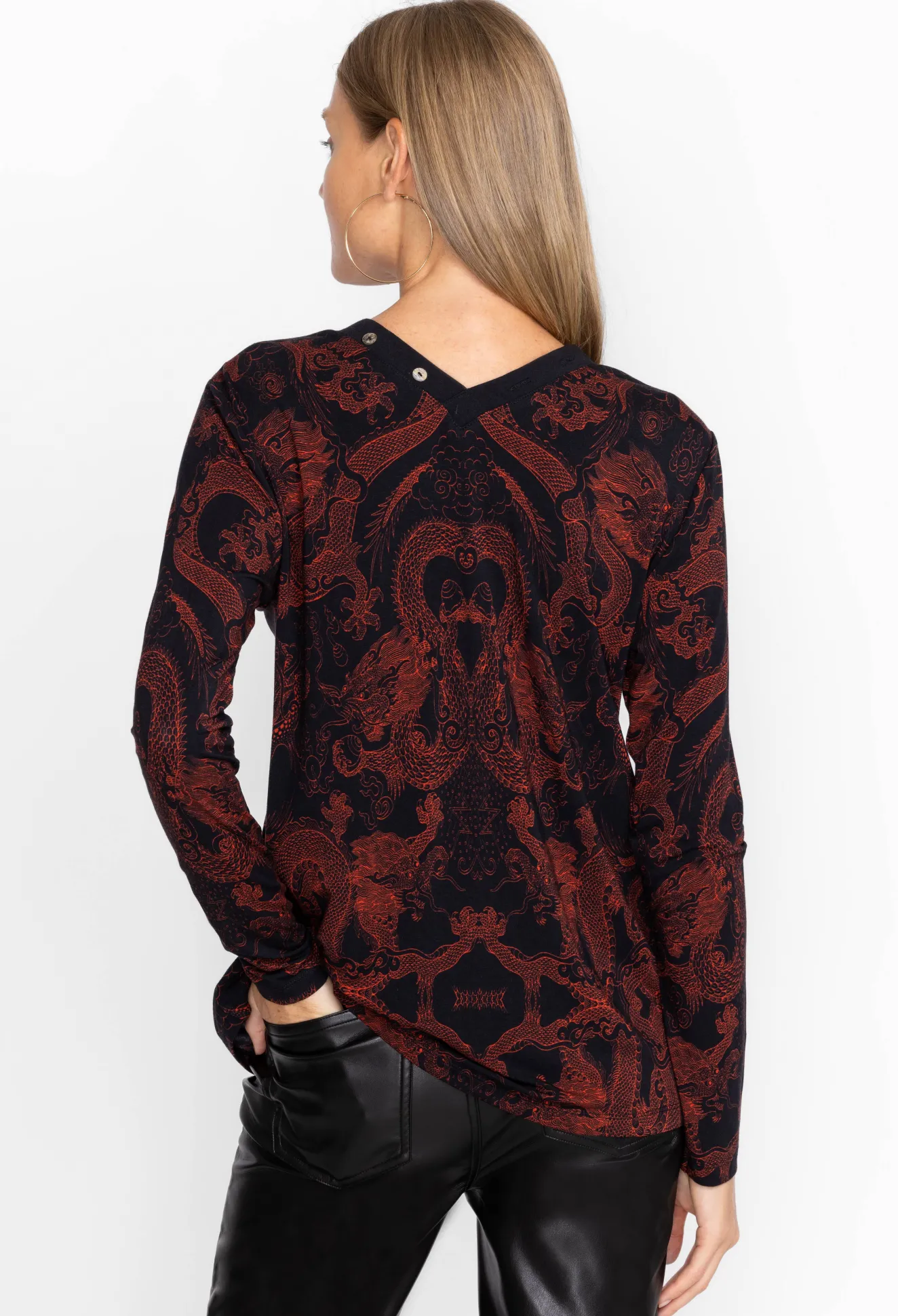 Women Johnny Was Button Neck L/S Tee