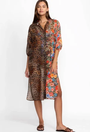 Women Johnny Was Cheetah Long Shirt Dress