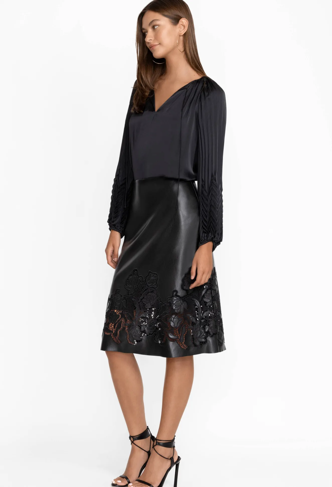 Women Johnny Was Enid Vegan Leather Midi Skirt