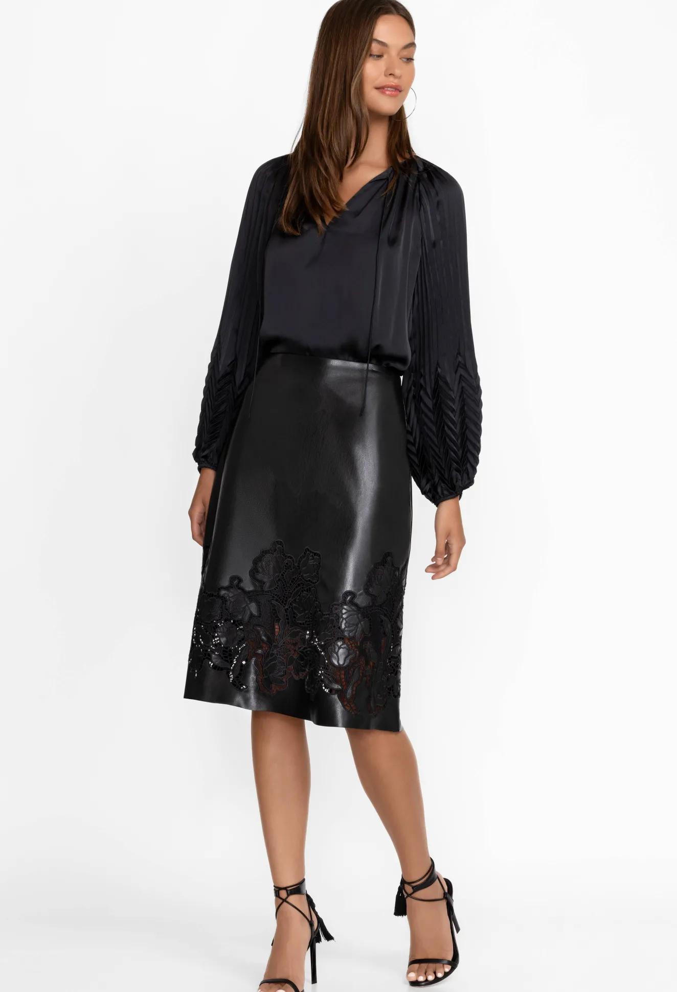 Women Johnny Was Enid Vegan Leather Midi Skirt