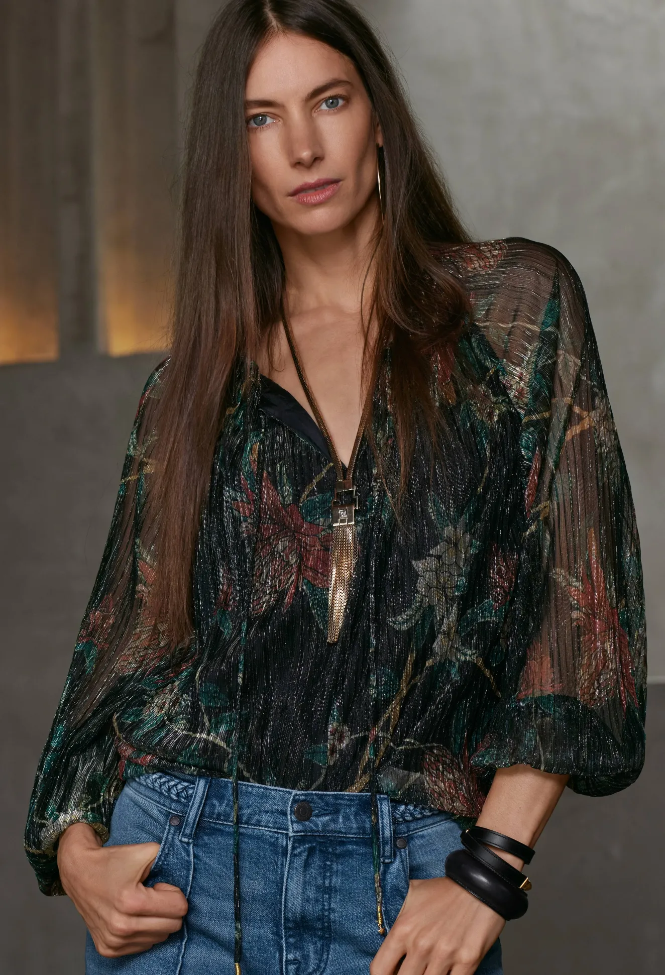 Women Johnny Was Evelina Metallic Blouse