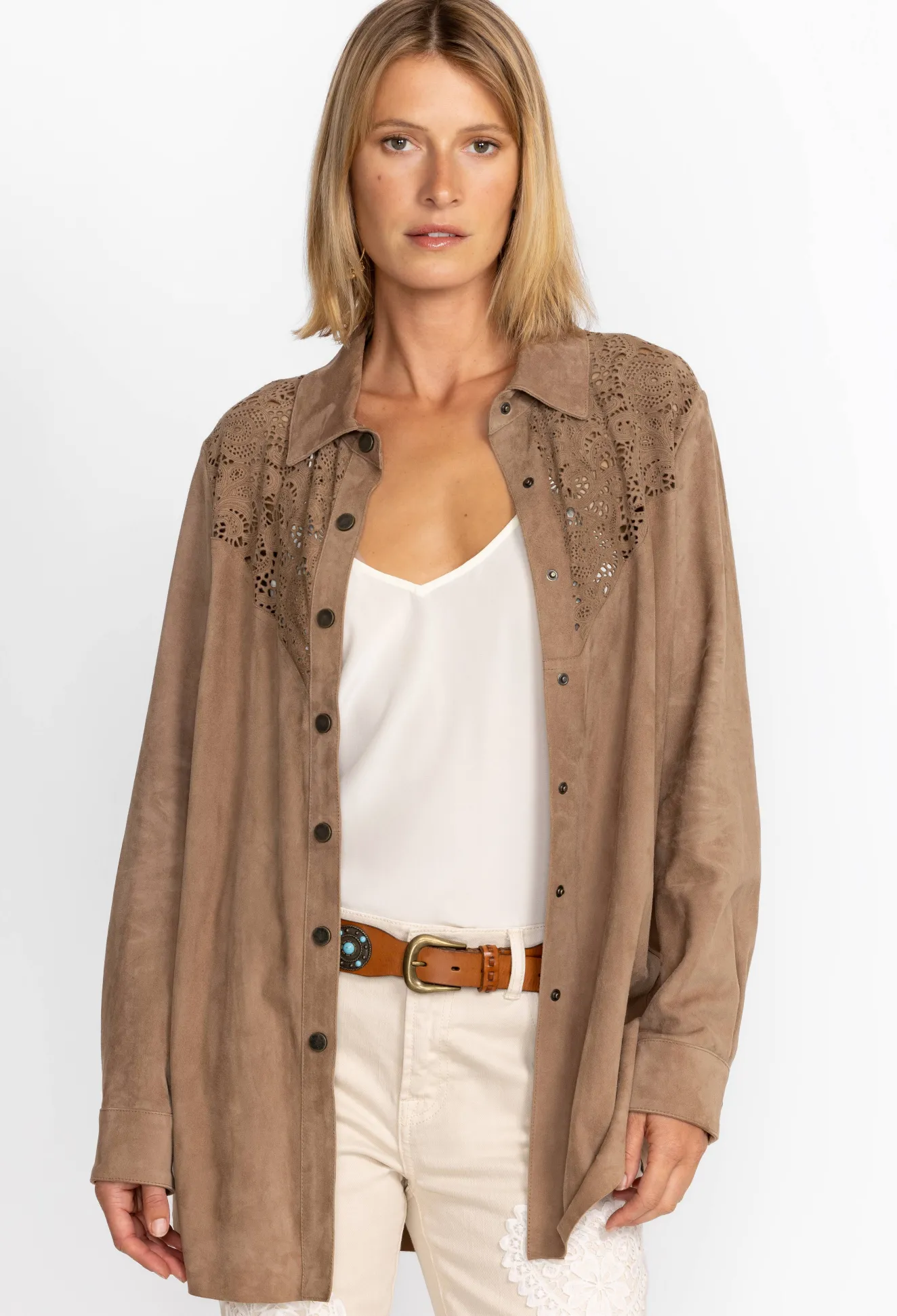 Women Johnny Was Fiore Suede Western Shacket