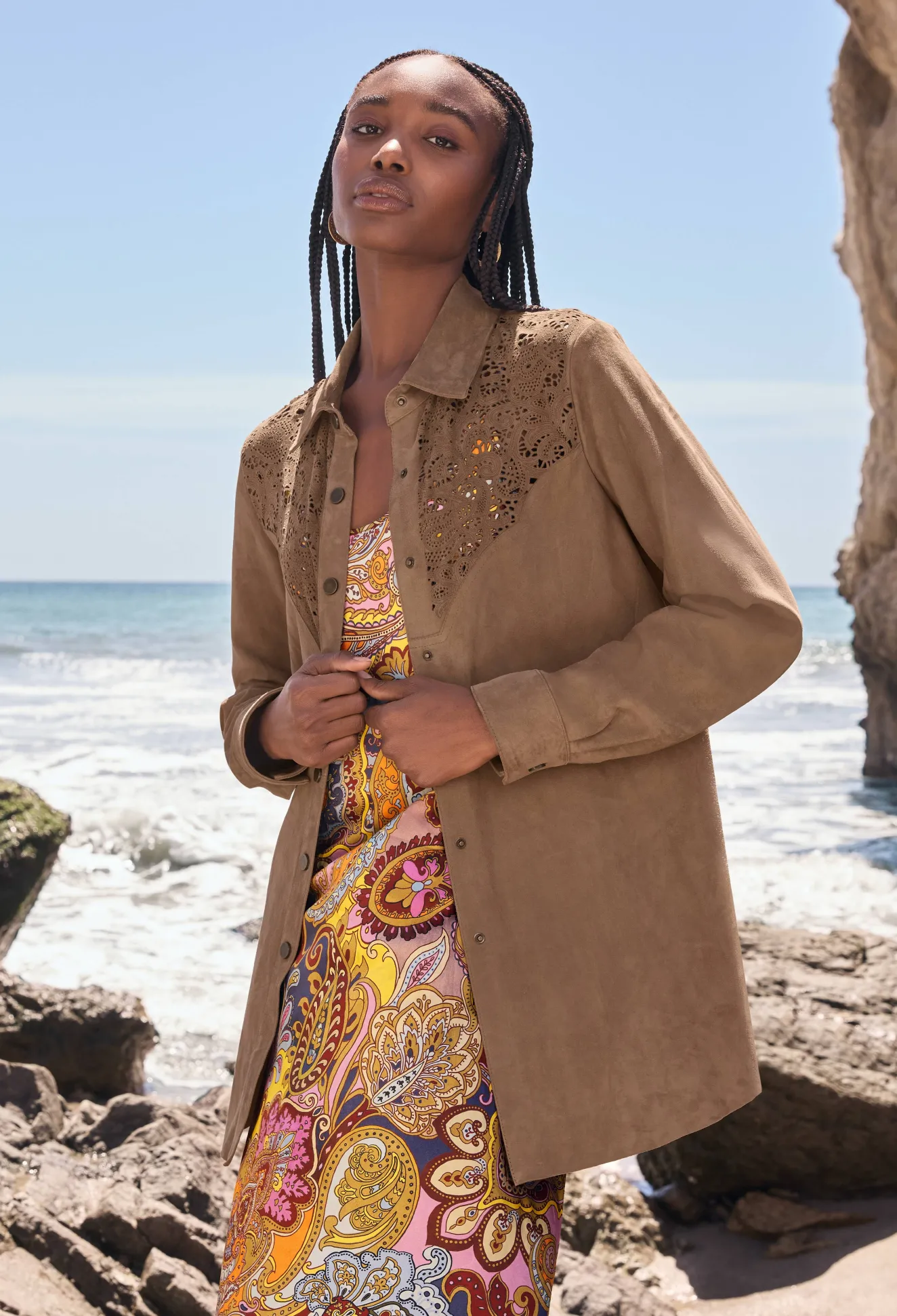 Women Johnny Was Fiore Suede Western Shacket