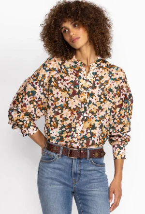 Women Johnny Was Floral Half Placket Button Top
