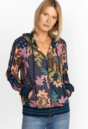 Women Johnny Was Front Zip Hoodie With Tape