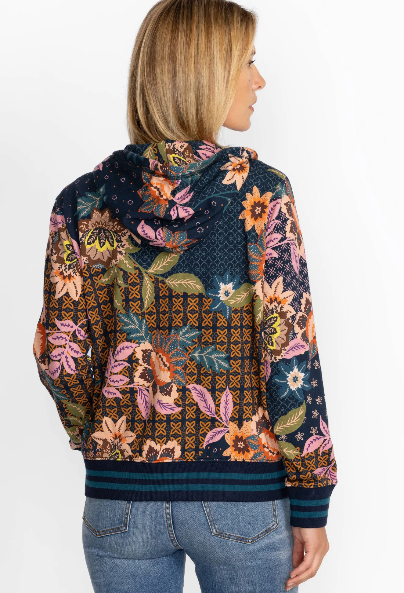 Women Johnny Was Front Zip Hoodie With Tape