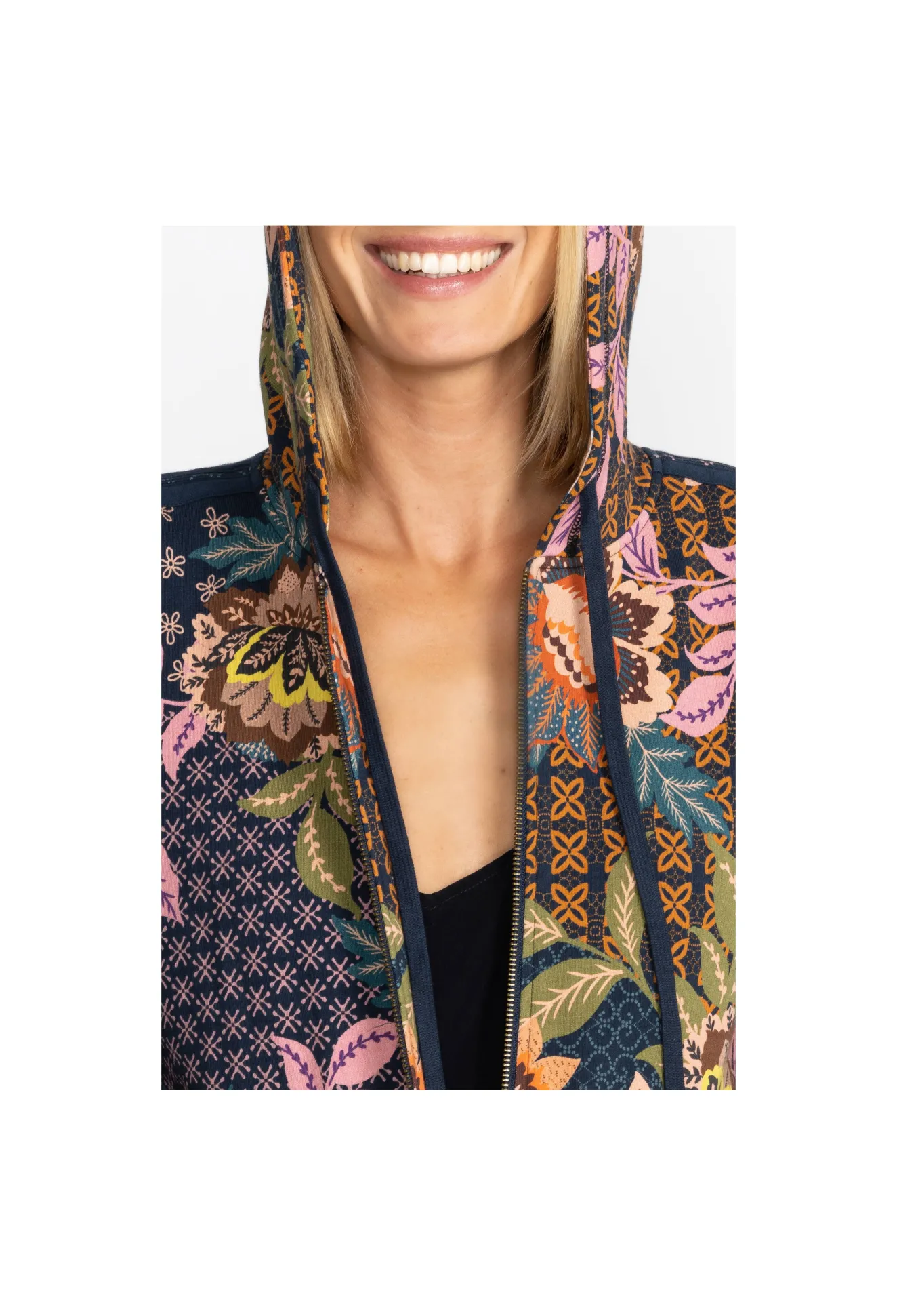 Women Johnny Was Front Zip Hoodie With Tape