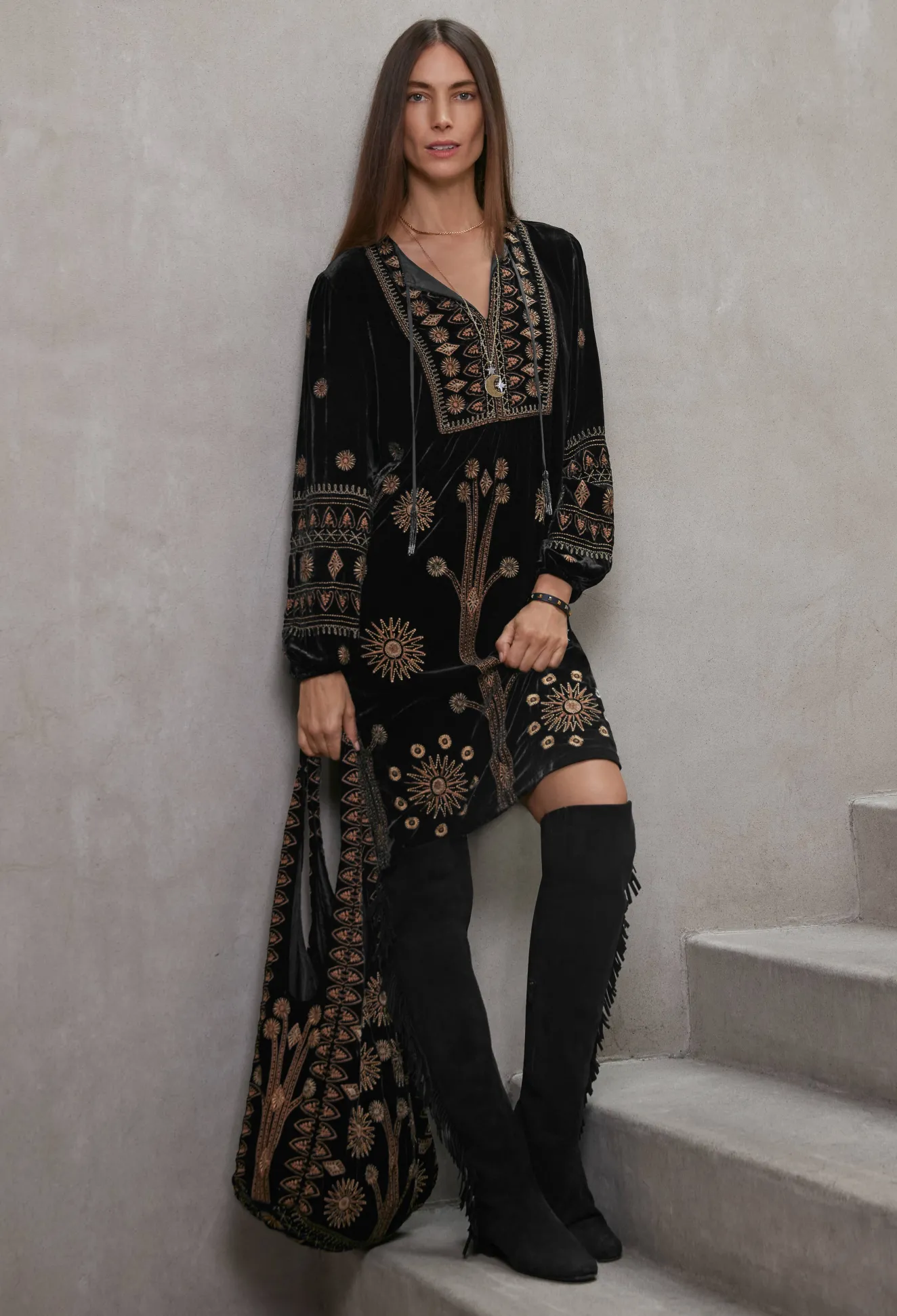 Women Johnny Was Heidi Velvet Yoke Dress