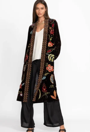 Women Johnny Was Isabella Velvet Bishop Sleeve Kimono Coat