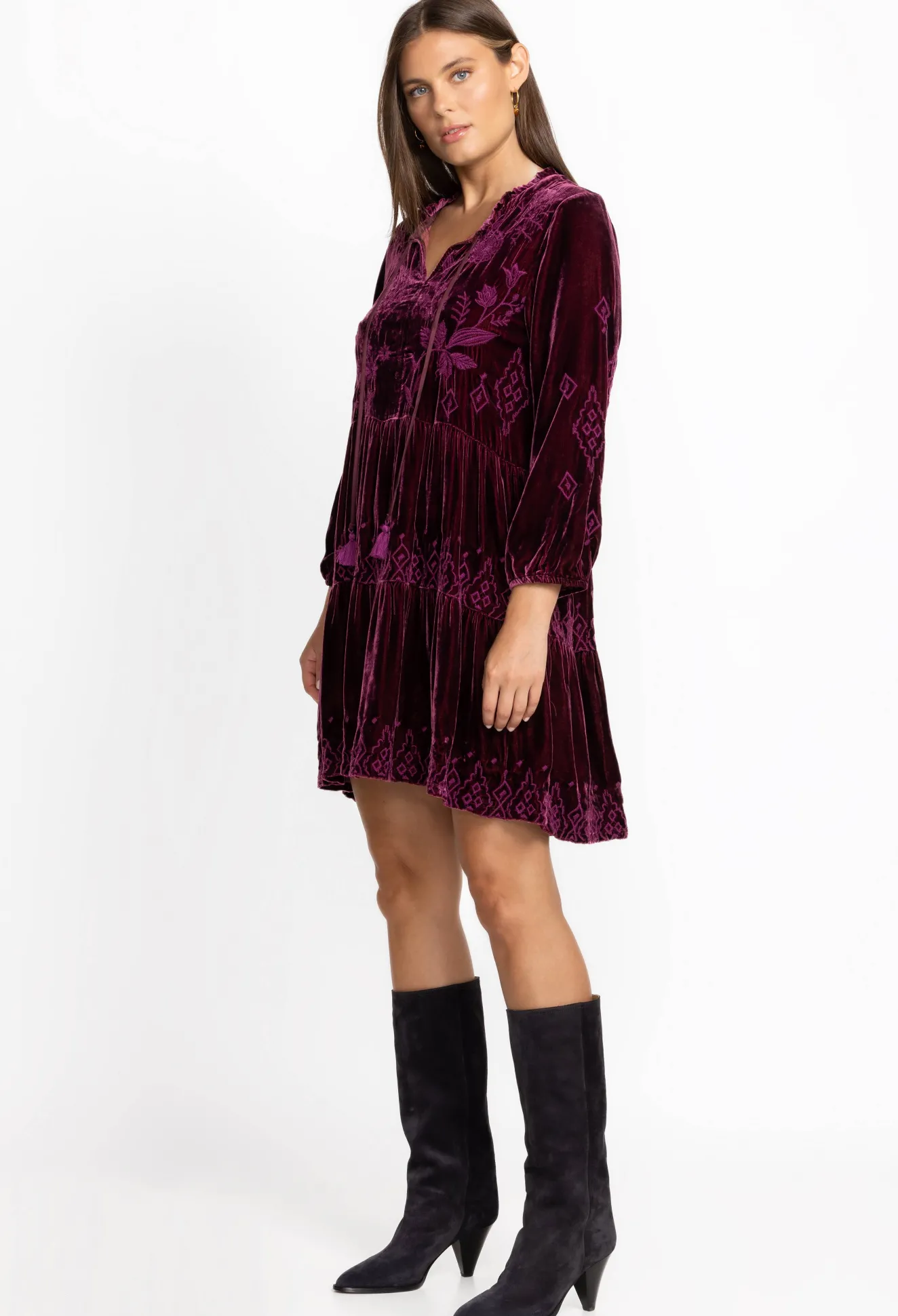 Women Johnny Was Ivey Velvet Field Tiered Dress