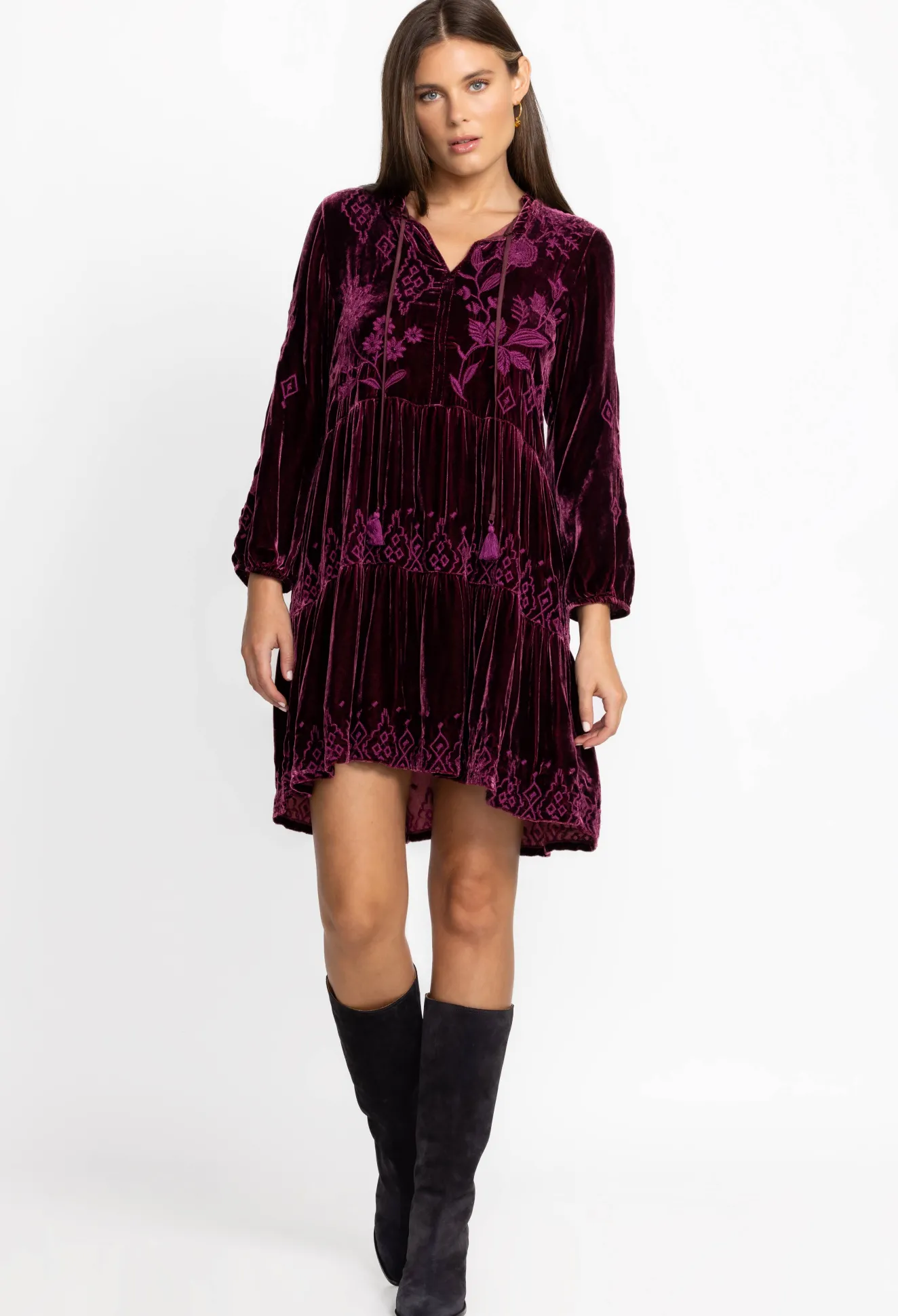 Women Johnny Was Ivey Velvet Field Tiered Dress