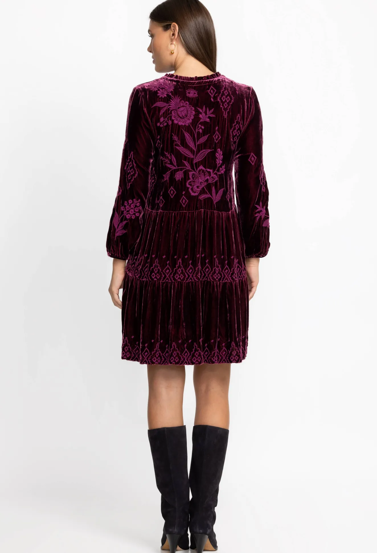 Women Johnny Was Ivey Velvet Field Tiered Dress