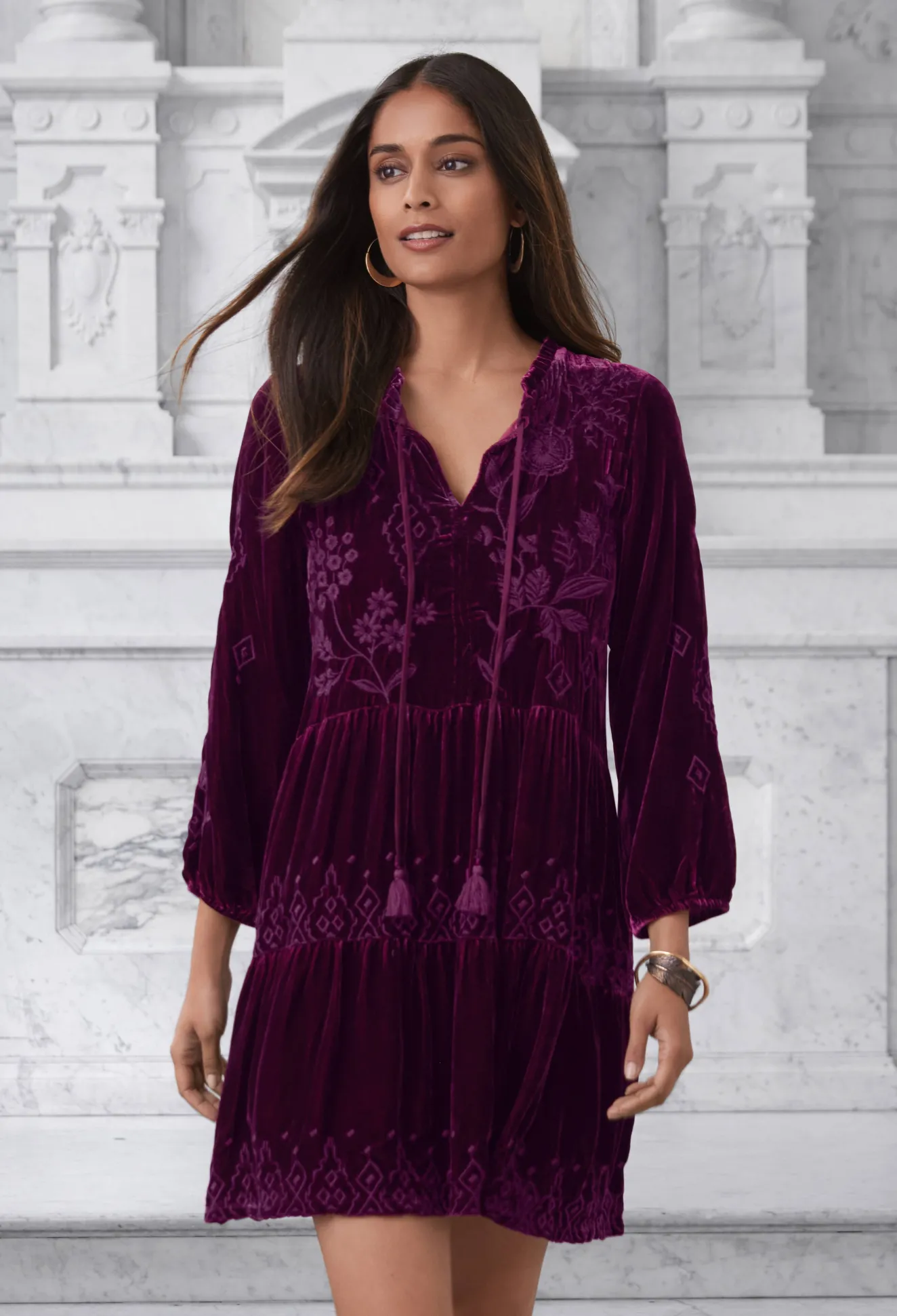 Women Johnny Was Ivey Velvet Field Tiered Dress