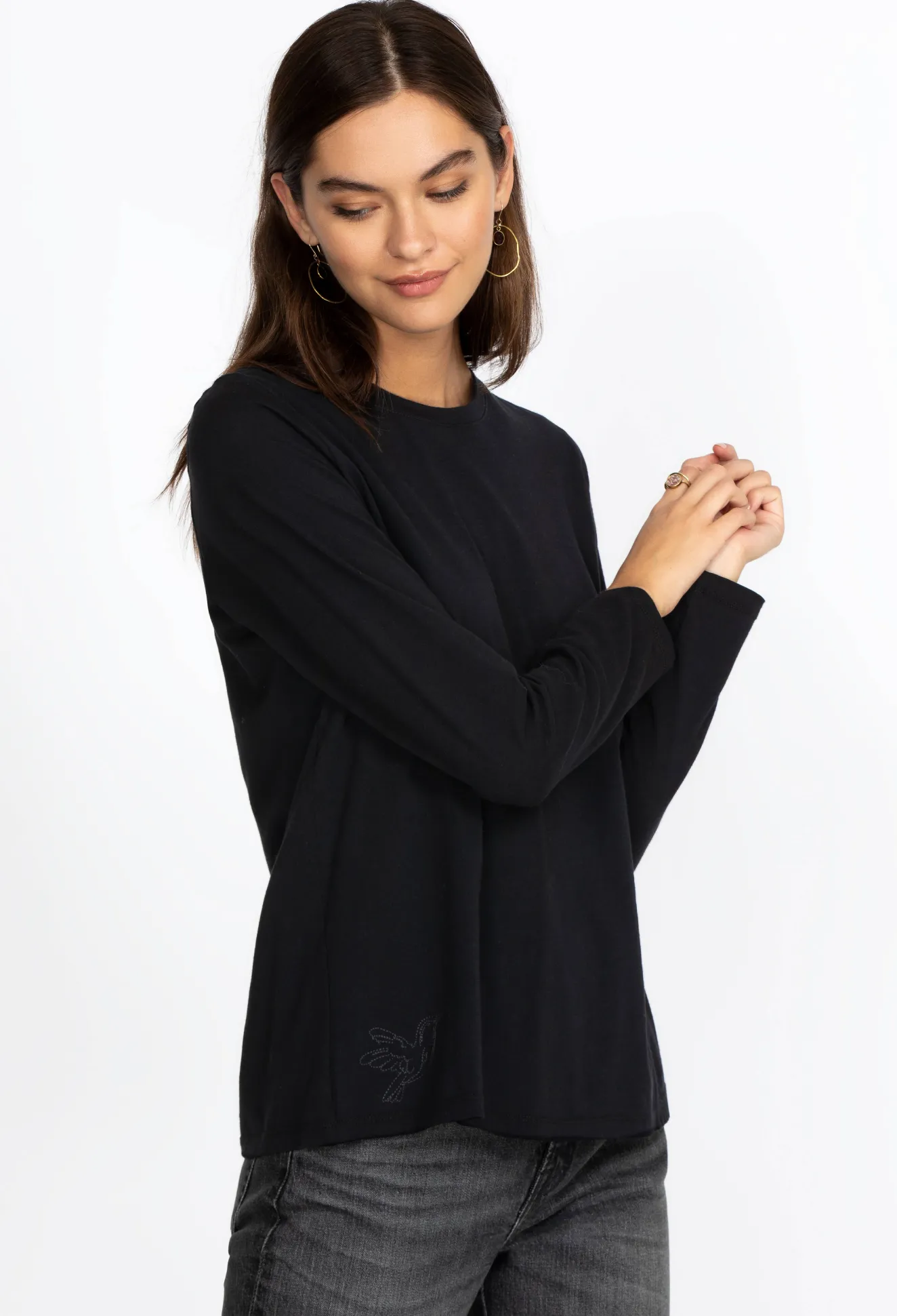 Women Johnny Was Long Sleeve Crew Neck Layering Tee