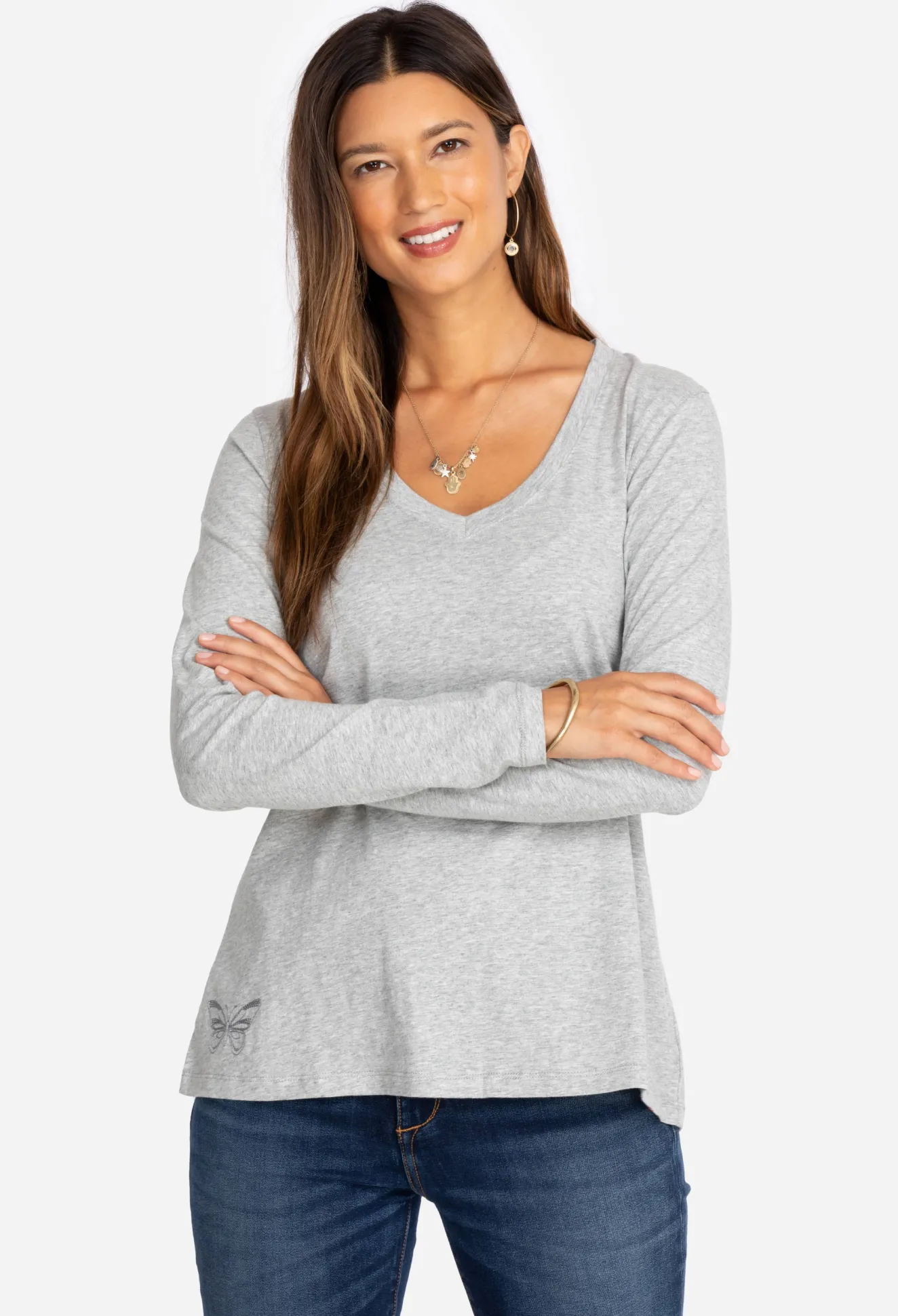 Women Johnny Was Long Sleeve V-Neck Layering Tee