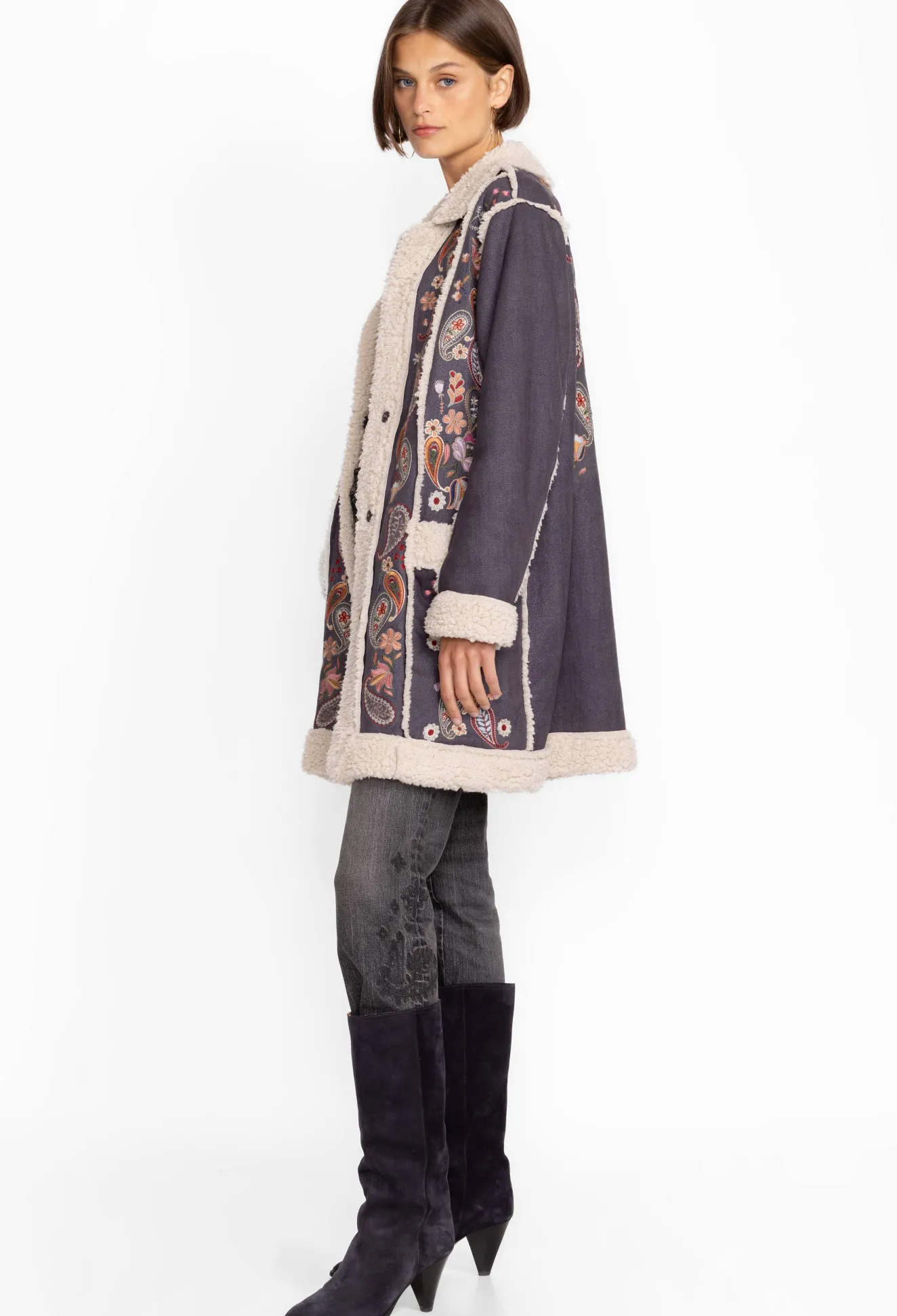 Women Johnny Was Lori Suede Sherpa Jacket