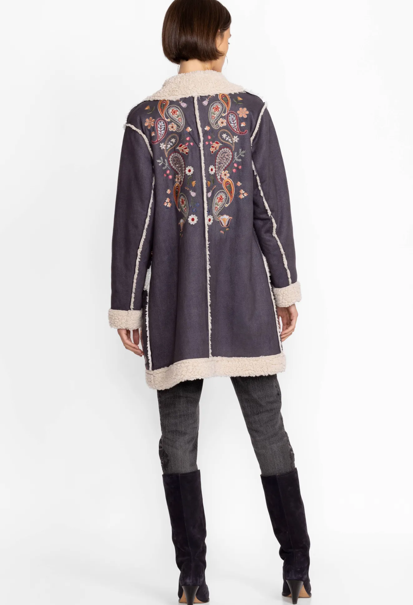 Women Johnny Was Lori Suede Sherpa Jacket