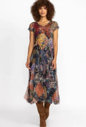 Women Johnny Was Mazzy Godet Short Slv Dress