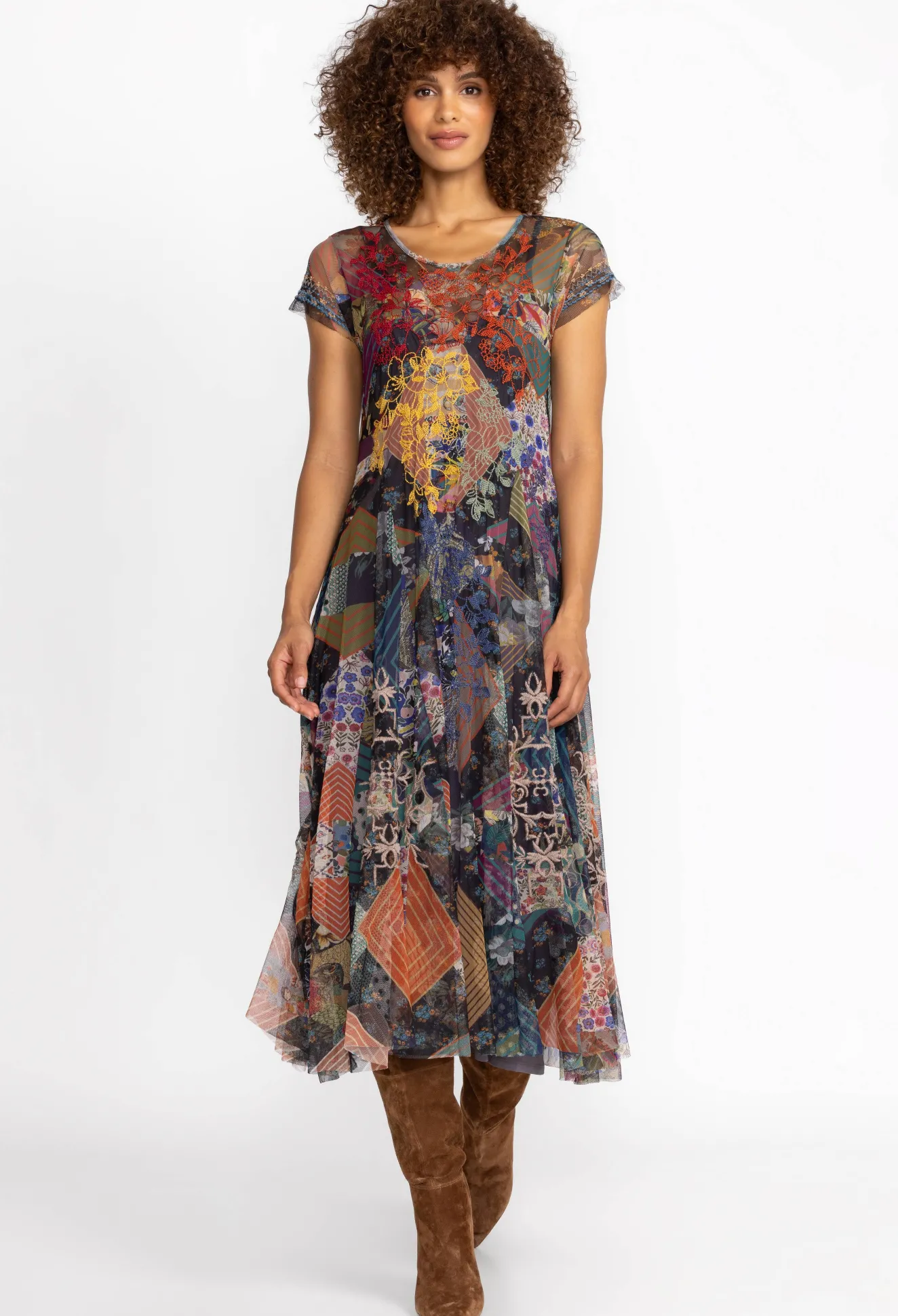 Women Johnny Was Mazzy Godet Short Slv Dress