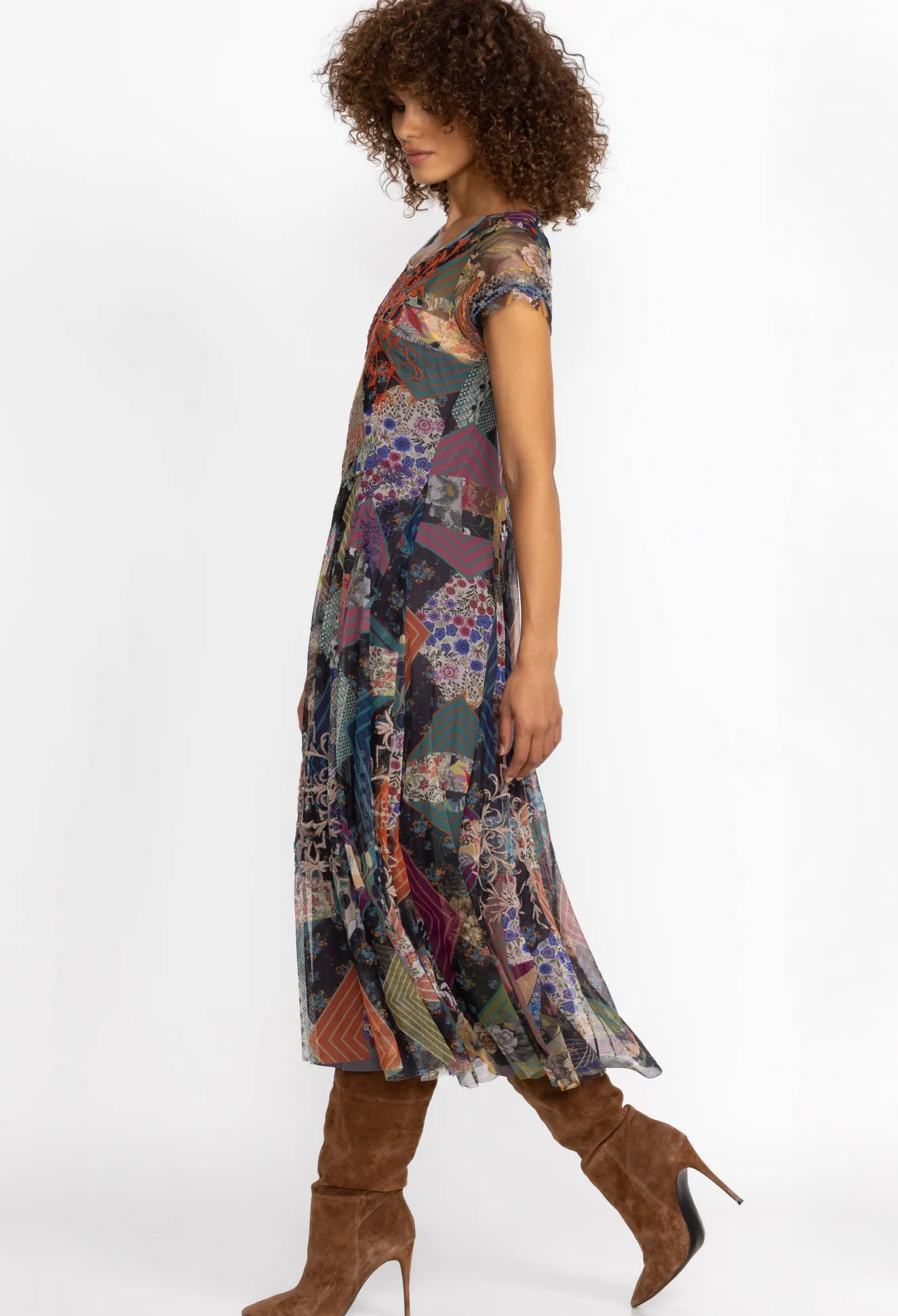 Women Johnny Was Mazzy Godet Short Slv Dress