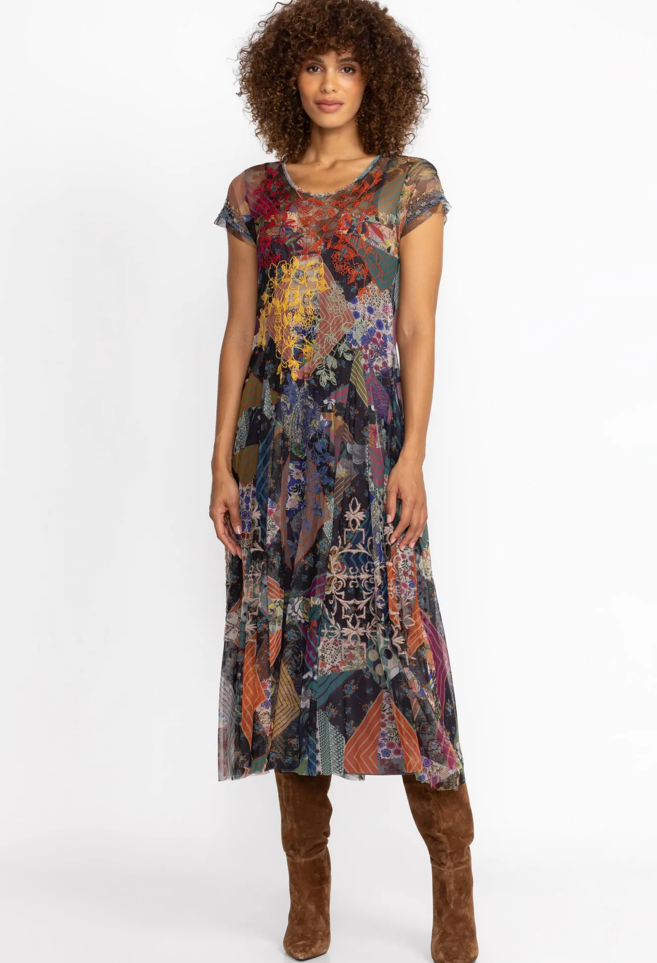 Women Johnny Was Mazzy Godet Short Slv Dress