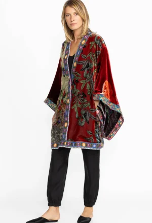 Women Johnny Was Midi One Of A Kind Velvet Kimono- Red