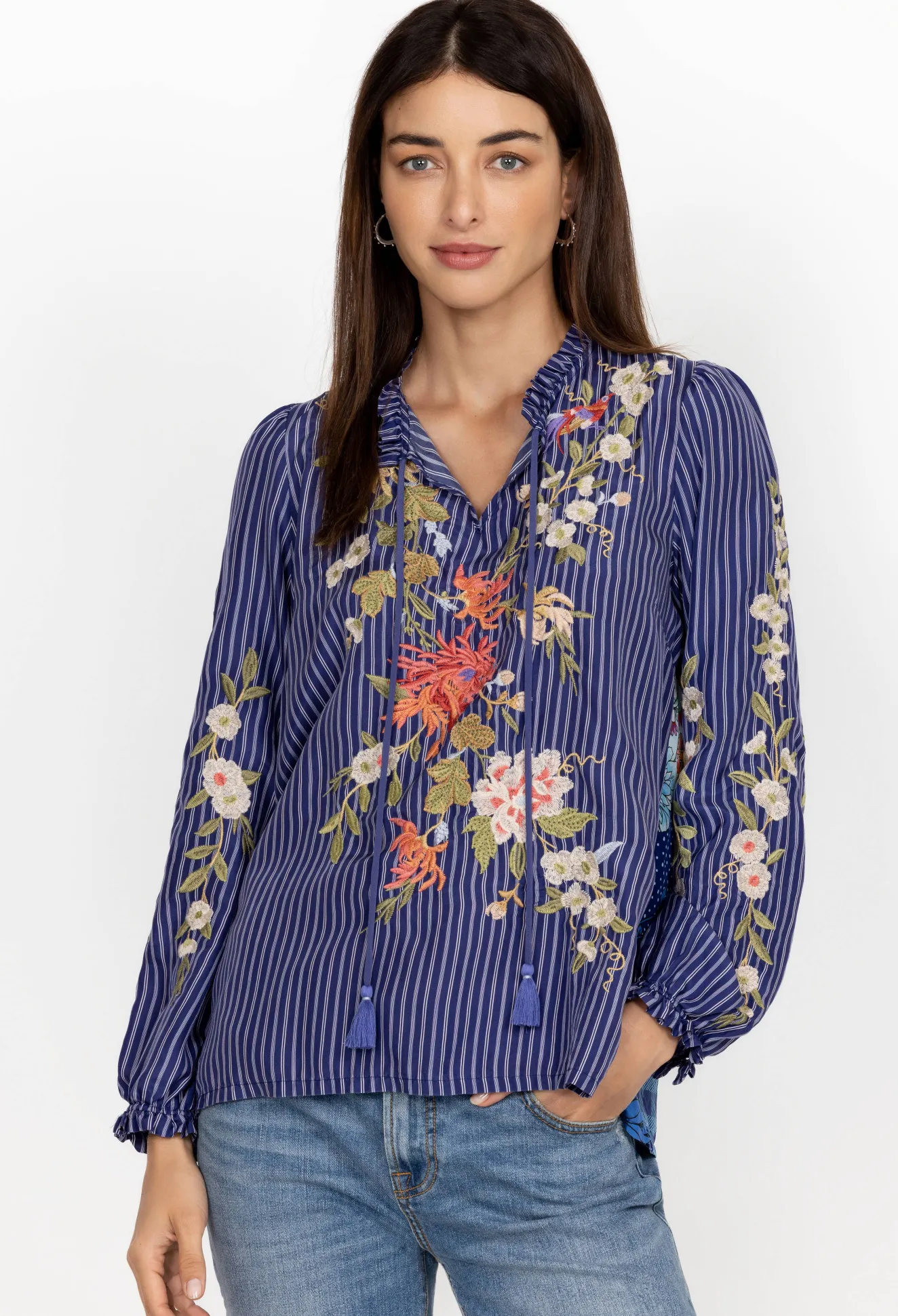 Women Johnny Was Nalina Ruffle Scarf Back Blouse