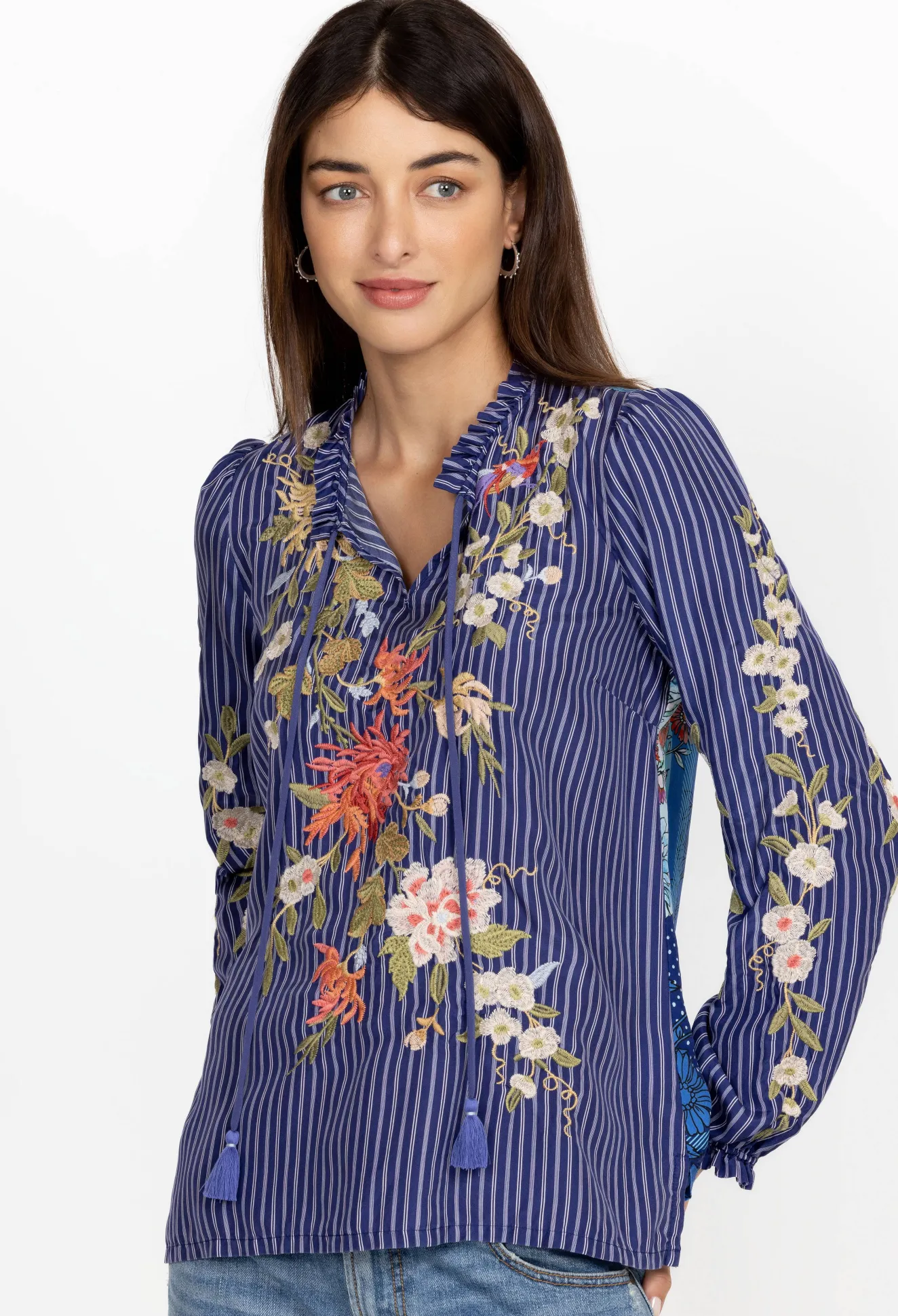 Women Johnny Was Nalina Ruffle Scarf Back Blouse