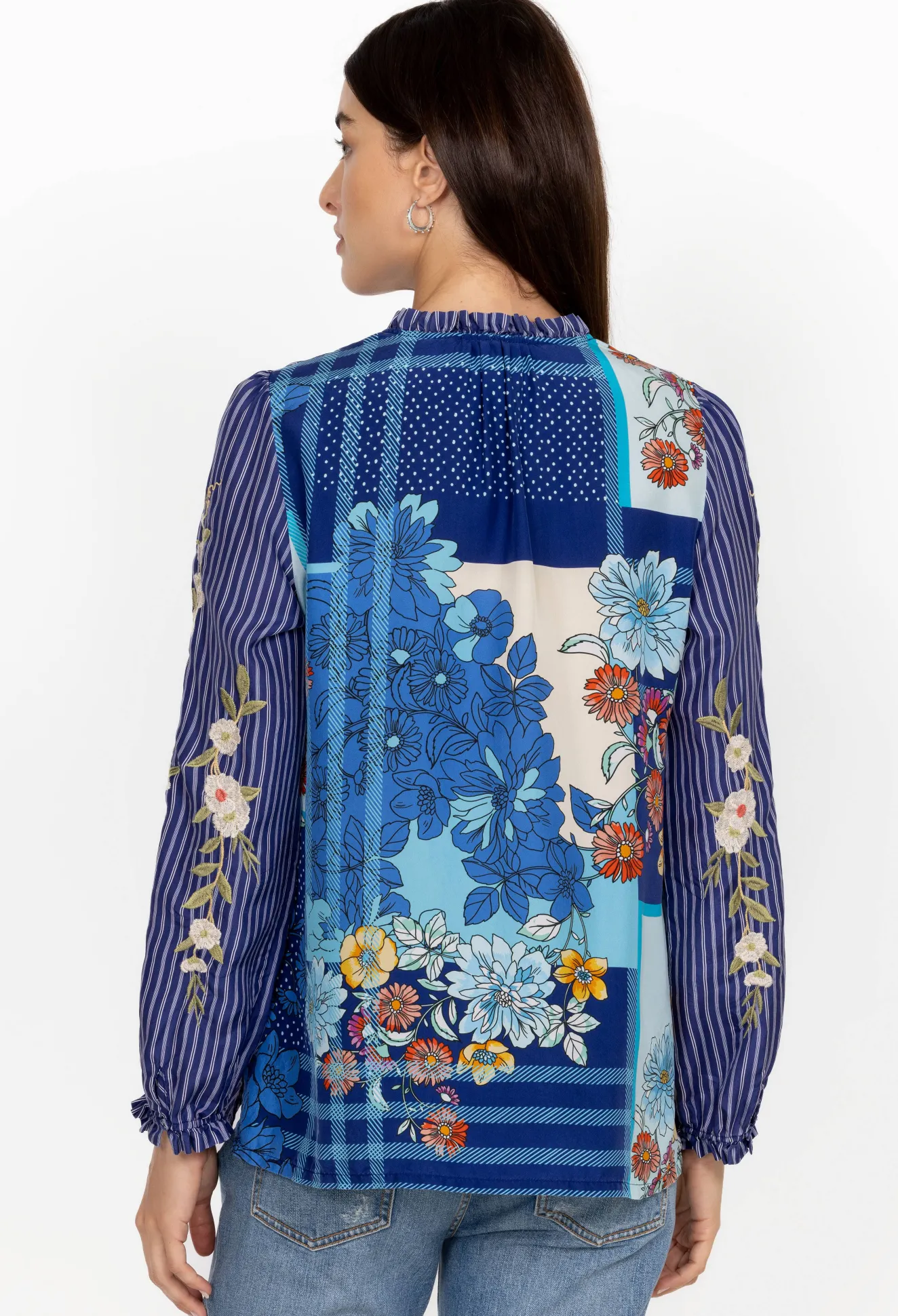 Women Johnny Was Nalina Ruffle Scarf Back Blouse