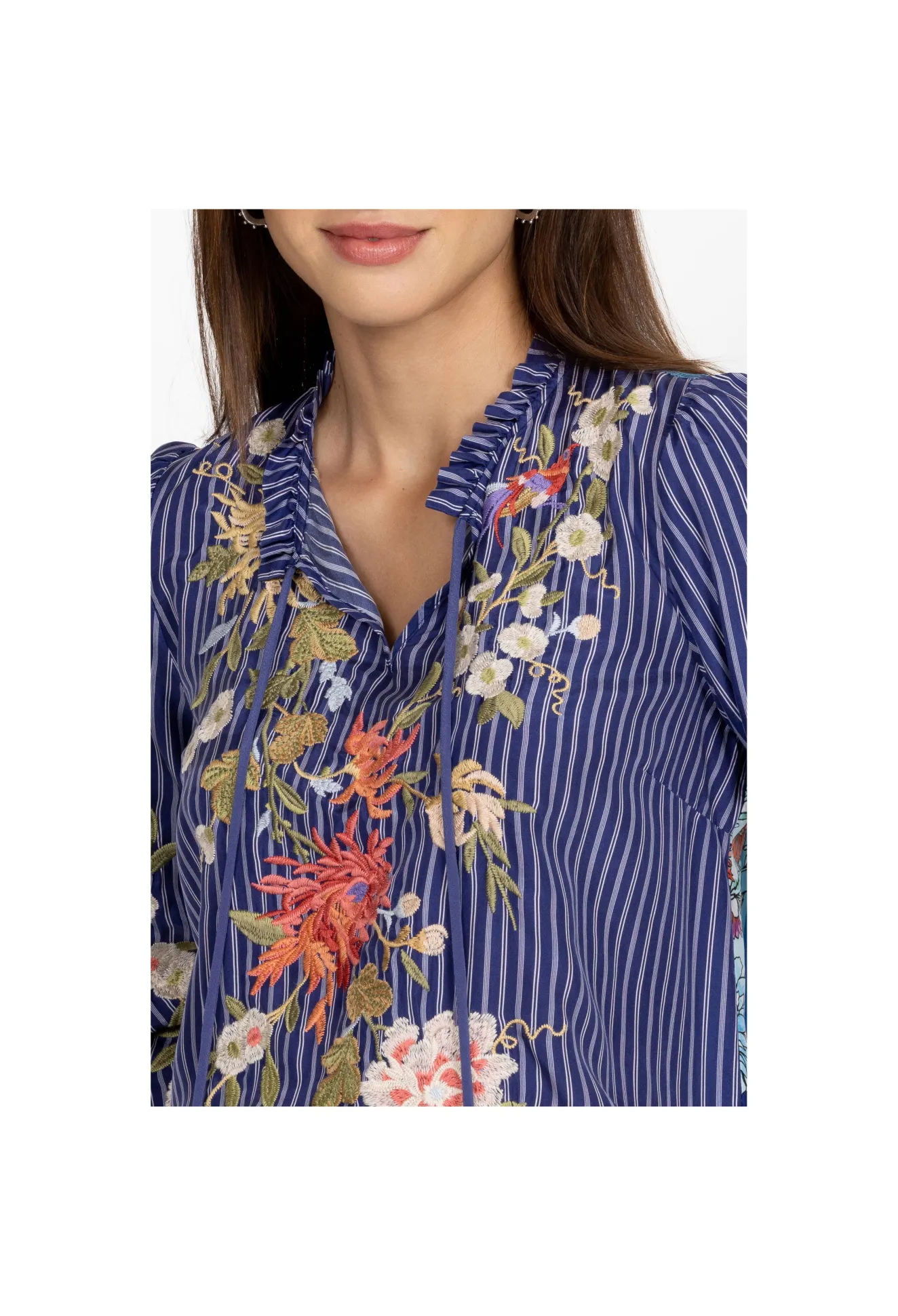 Women Johnny Was Nalina Ruffle Scarf Back Blouse