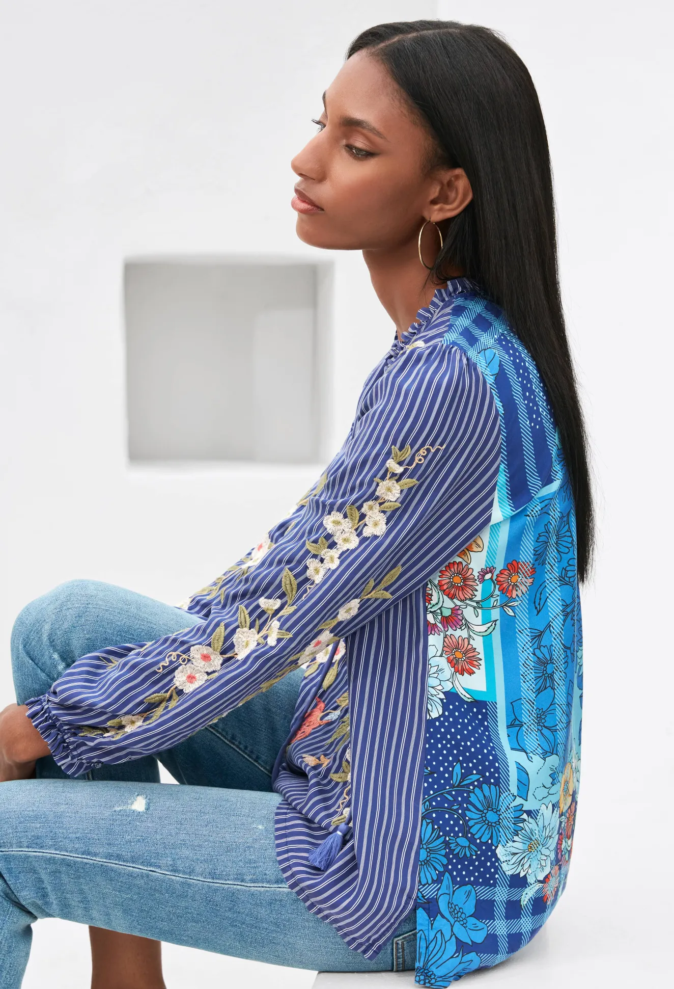 Women Johnny Was Nalina Ruffle Scarf Back Blouse