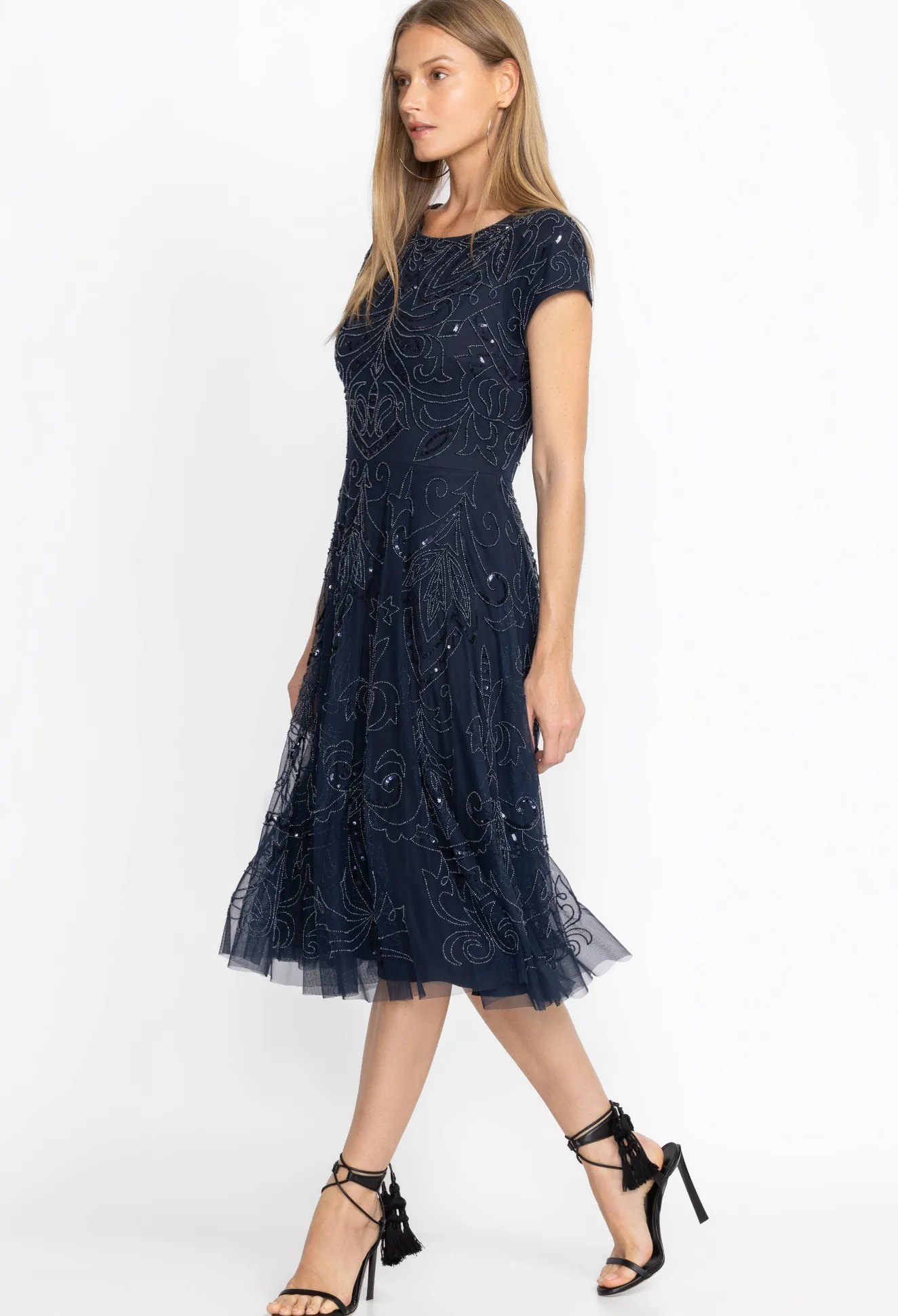 Women Johnny Was Paisley Beaded Mesh Dress