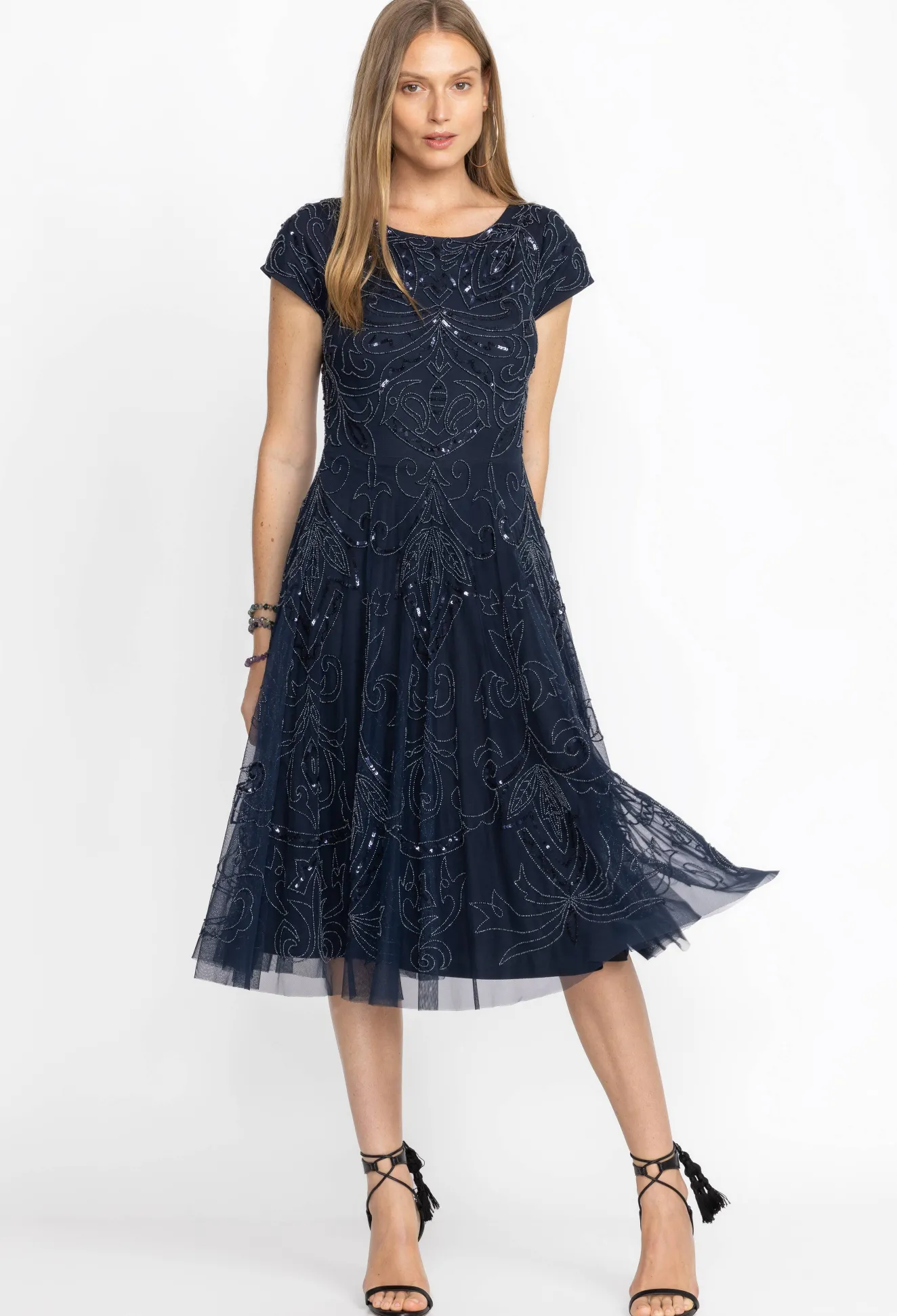 Women Johnny Was Paisley Beaded Mesh Dress