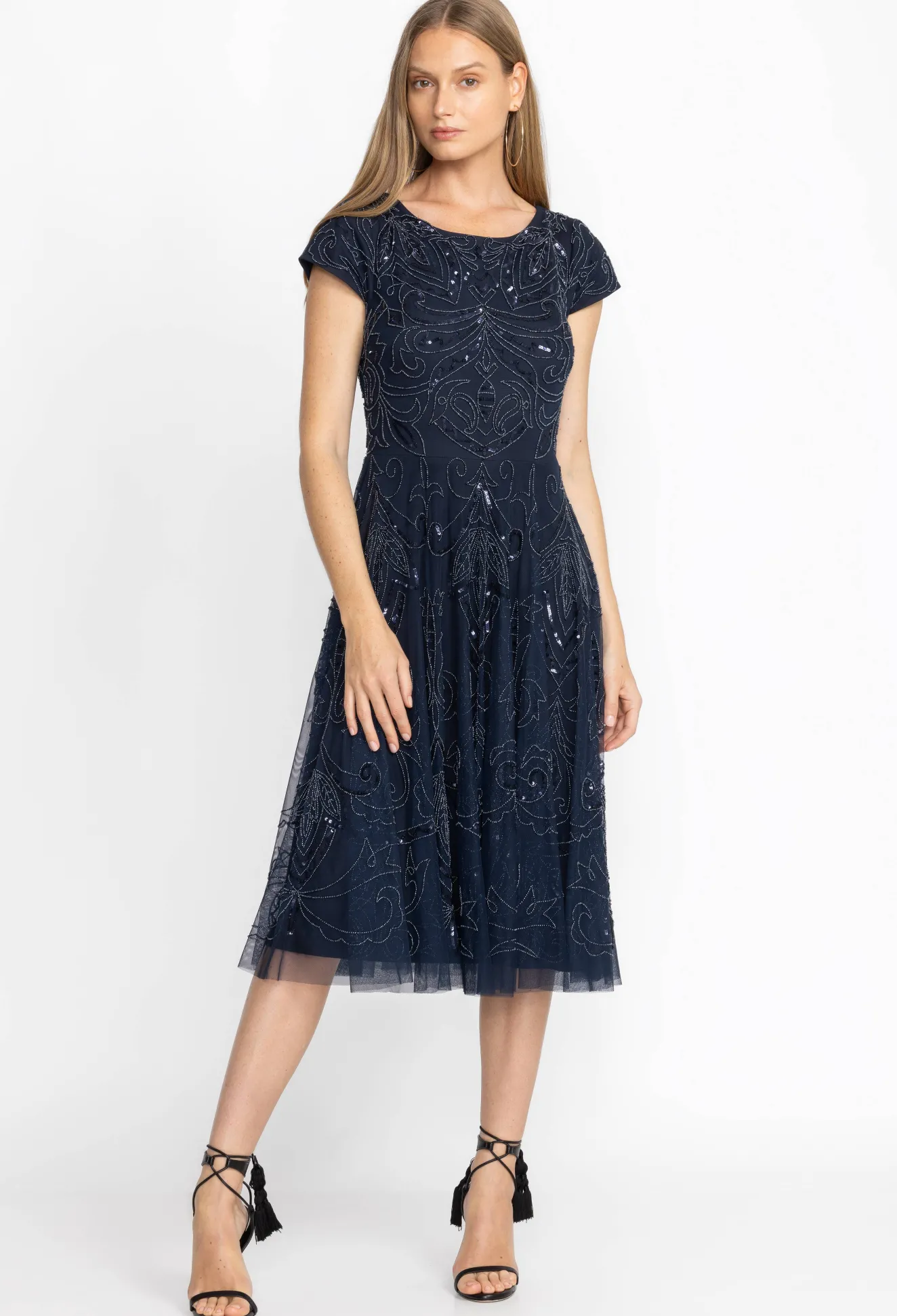 Women Johnny Was Paisley Beaded Mesh Dress