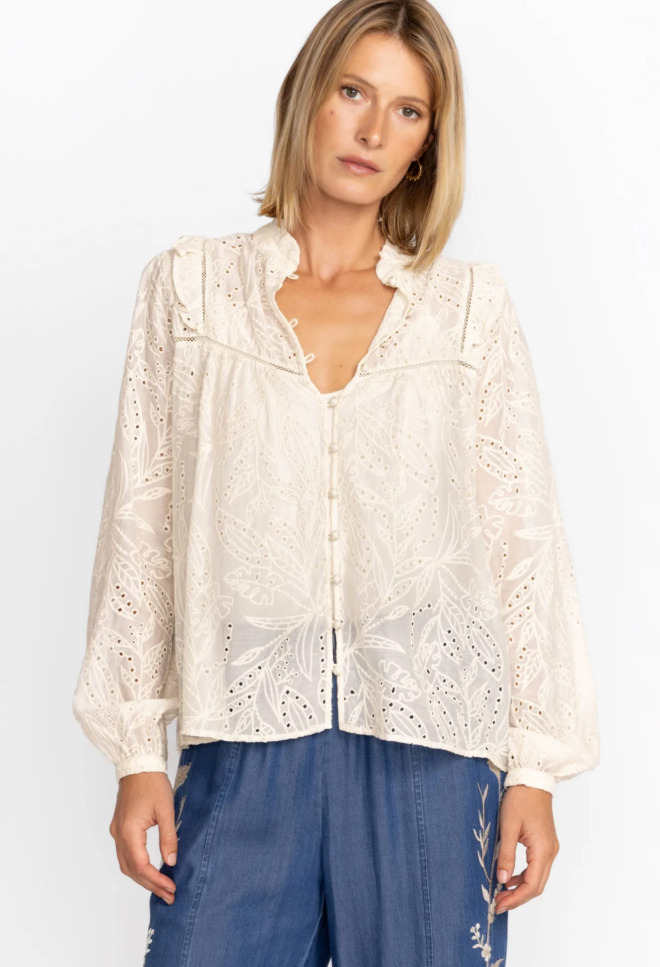 Women Johnny Was Palmas Ricas Eyelet Blouse