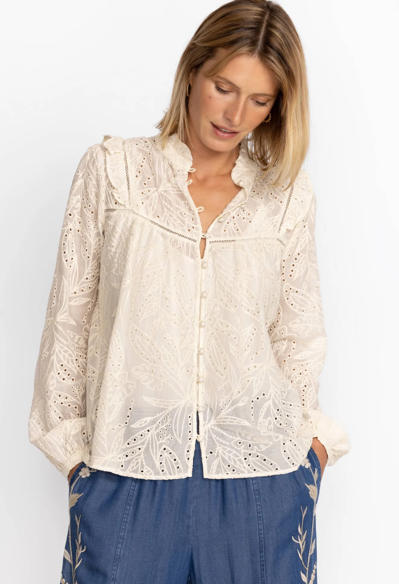 Women Johnny Was Palmas Ricas Eyelet Blouse