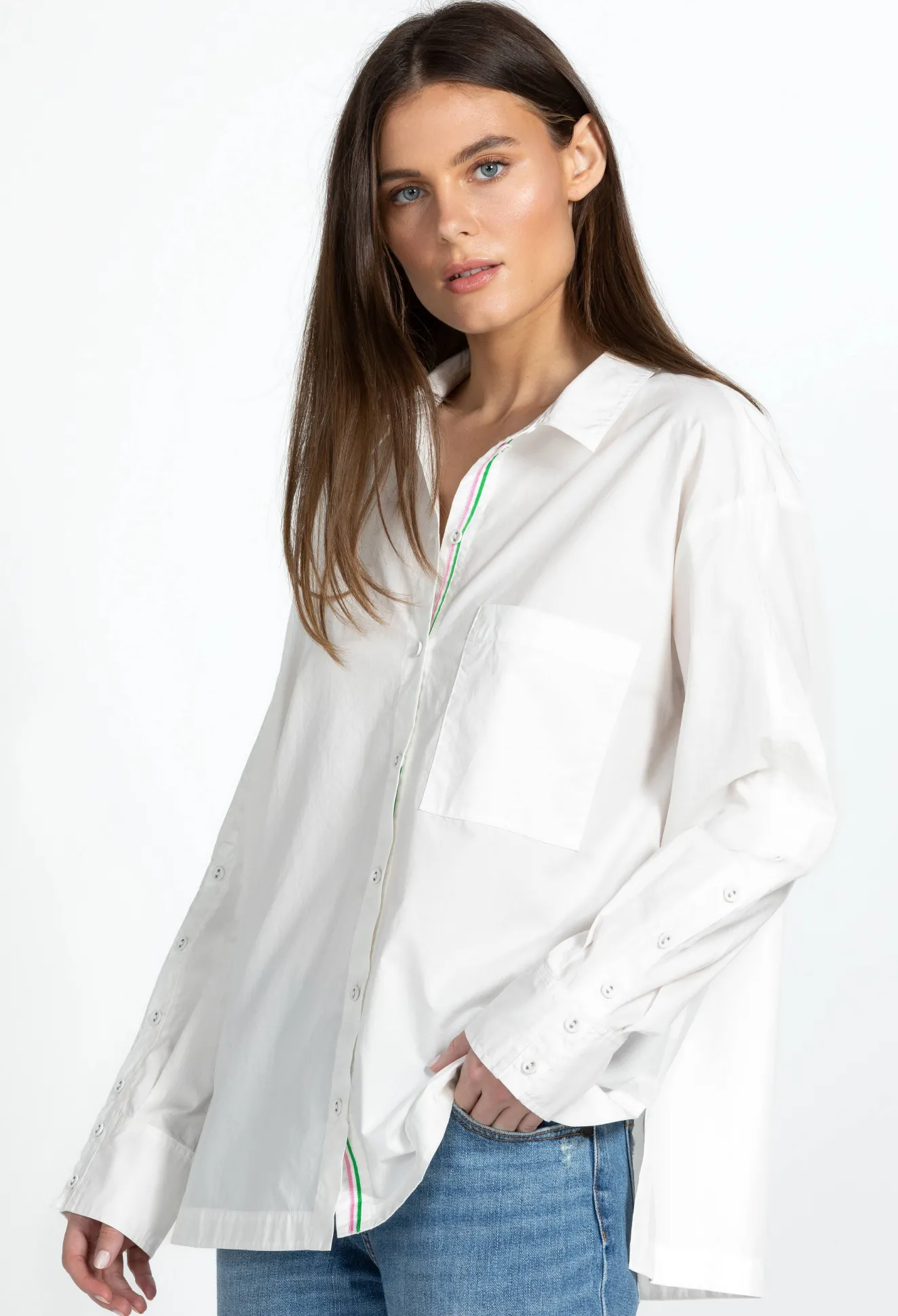 Women Johnny Was Poplin Relaxed Pocket Shirt