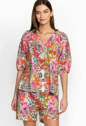 Women Johnny Was Puff Sleeve Button Front Blouse