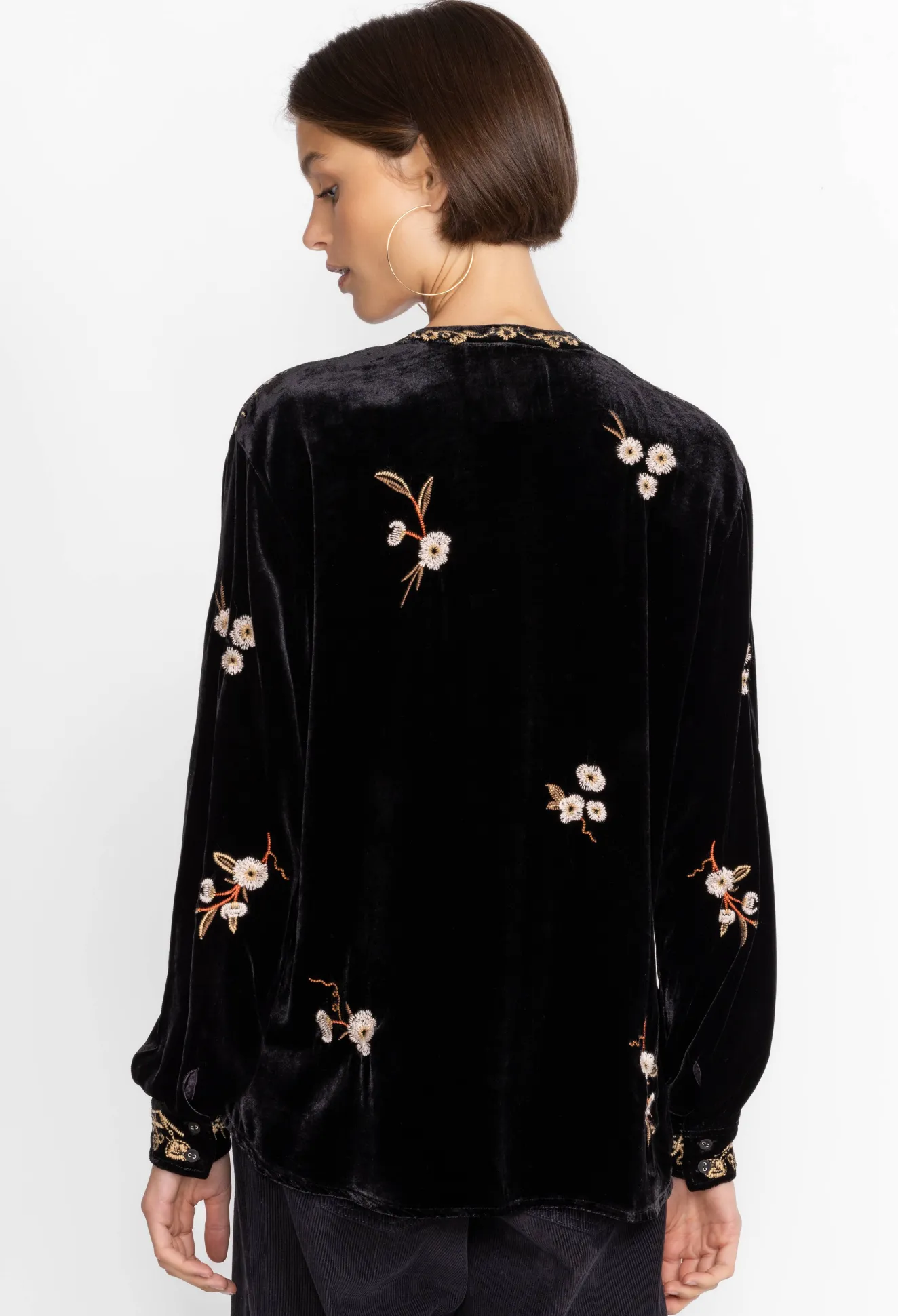 Women Johnny Was Quinn Velvet Mandarin Shirt