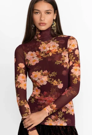 Women Johnny Was Rebecca Mesh Mock Neck Long Sleeve Tee Mesh Tee