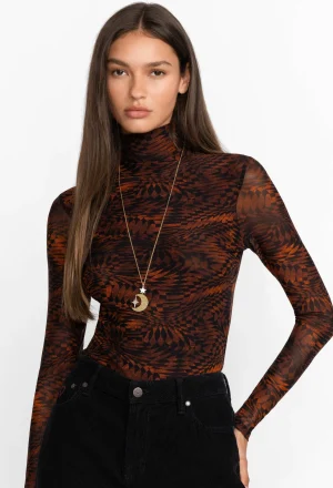 Women Johnny Was Rebecca Mesh Mock Neck Long Sleeve Tee
