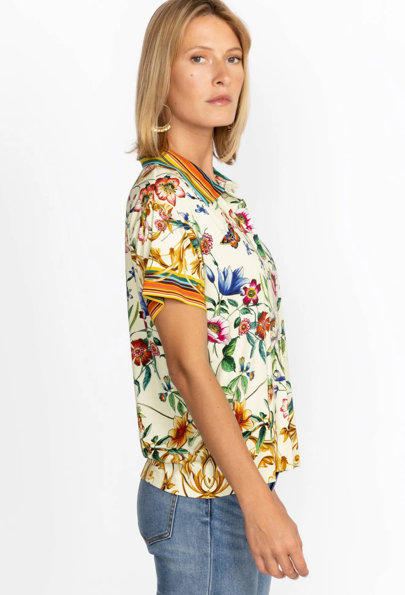 Women Johnny Was Short Sleeve Polo Tee