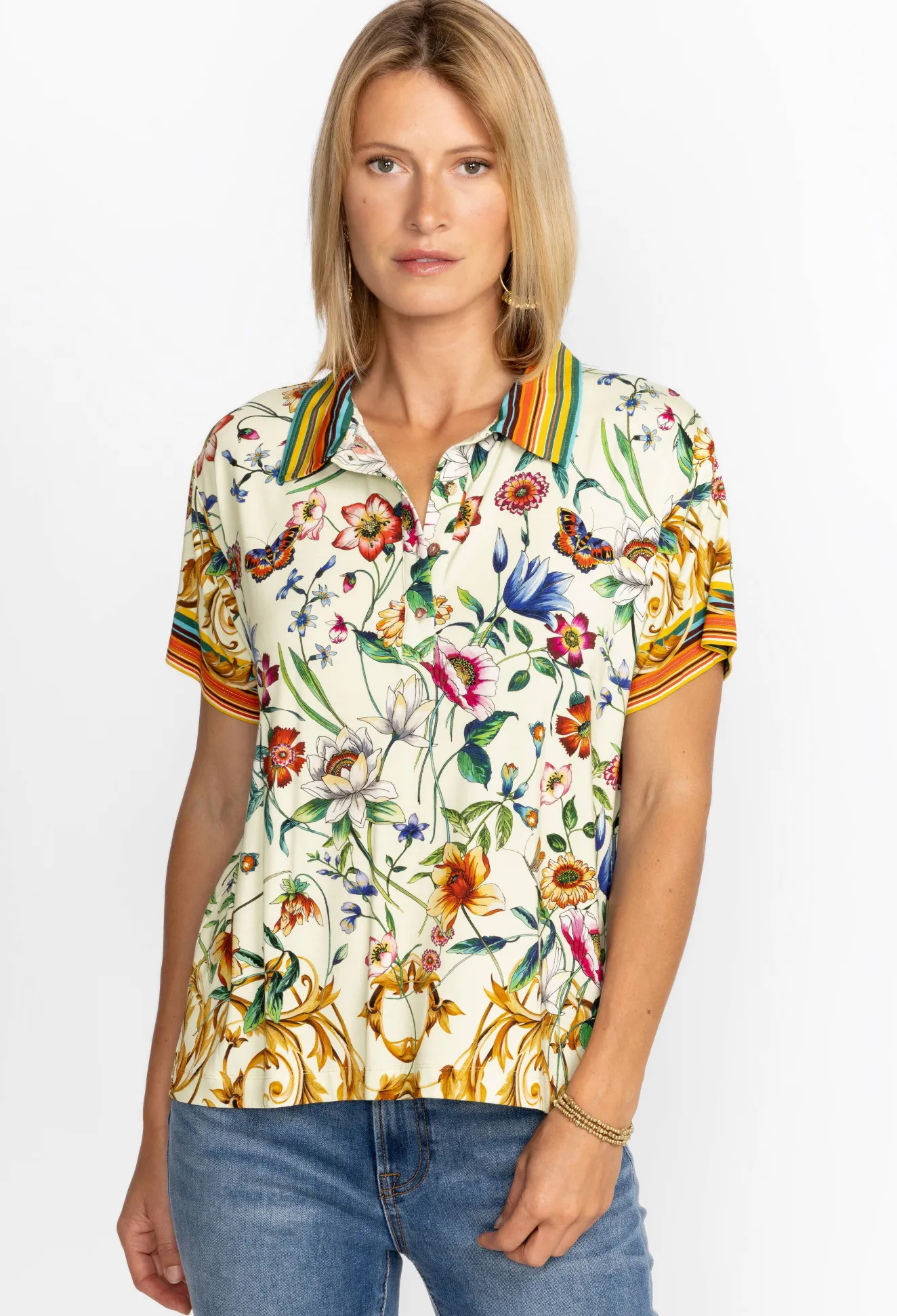 Women Johnny Was Short Sleeve Polo Tee