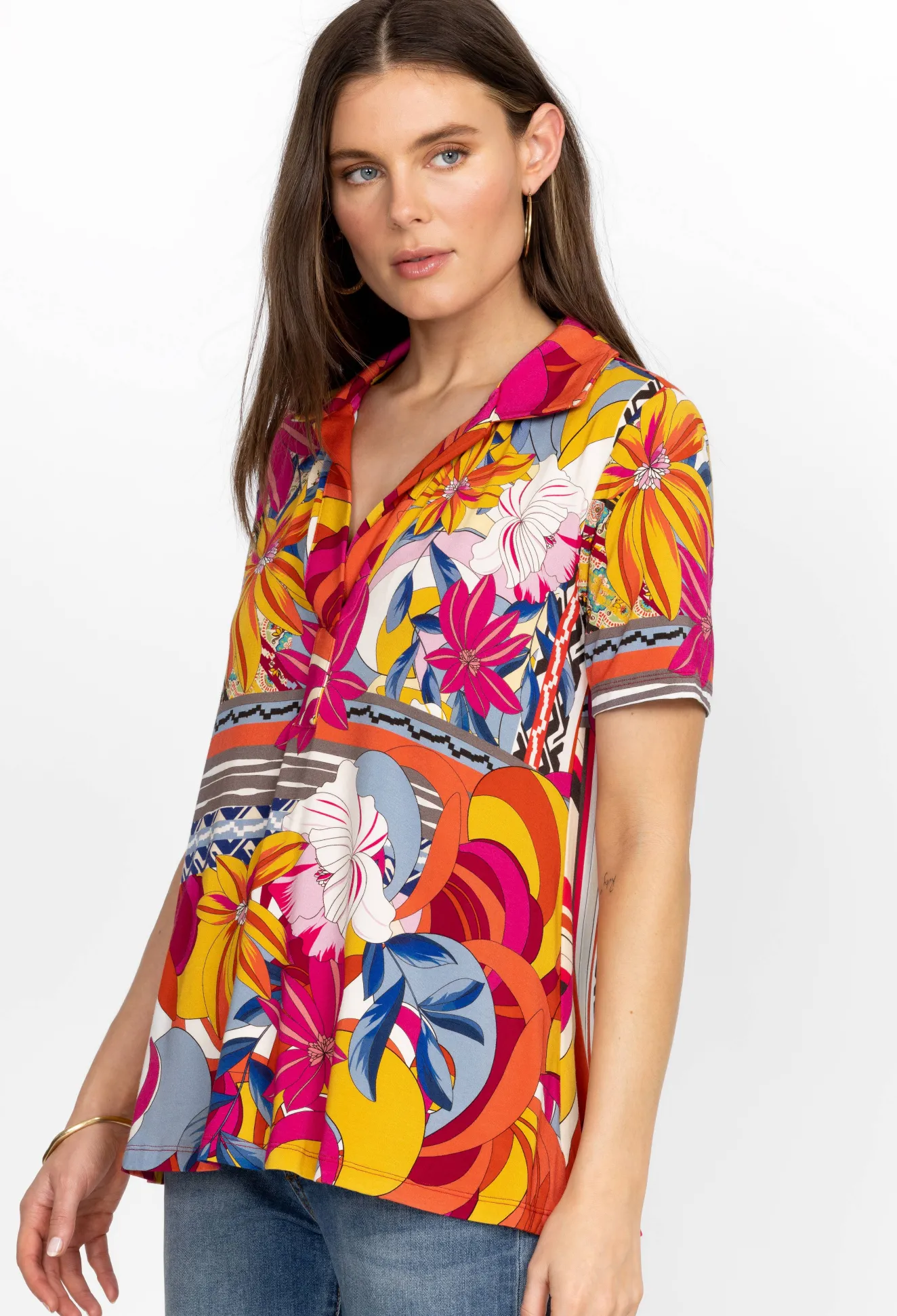 Women Johnny Was Short Sleeve Swing Polo