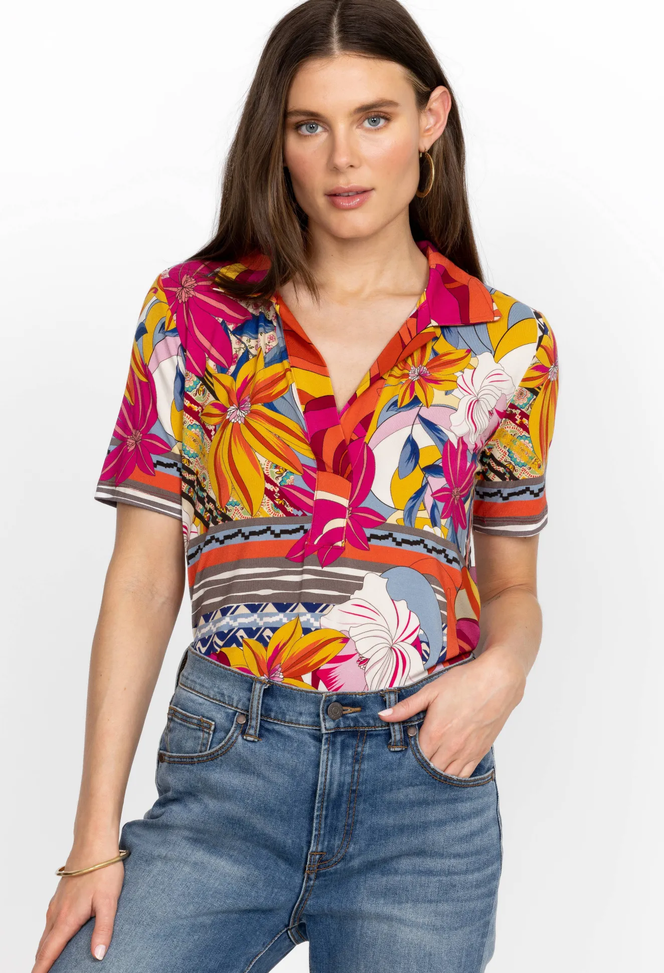 Women Johnny Was Short Sleeve Swing Polo